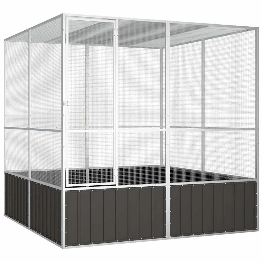vidaXL Woliera dla ptaków, antracytowa, 213,5x217,5x211,5 cm, galwanizowana stal