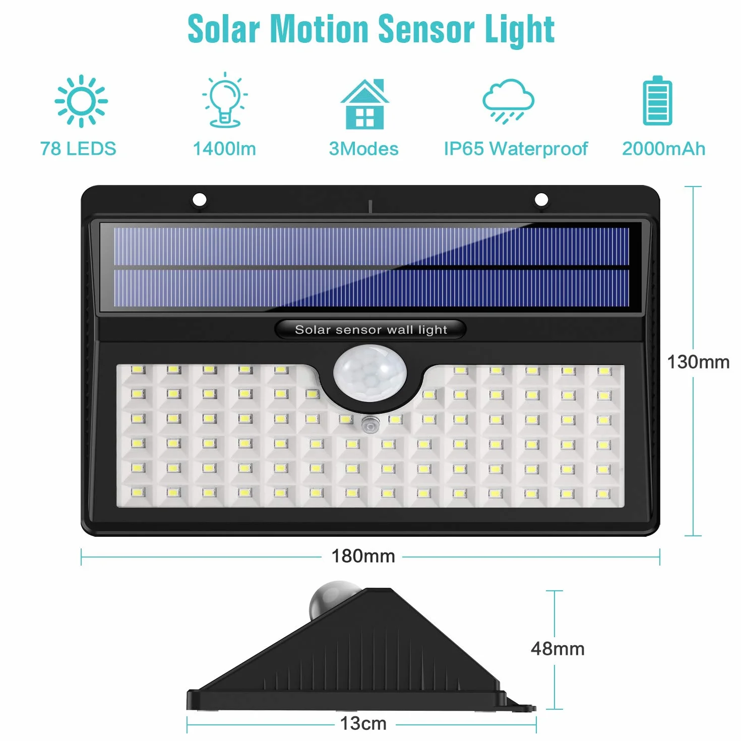 Lampy Solarne Na Zewnątrz, 78 LED, Czujnik Ruchu, Zasilane Energią Słoneczną, Wodoodporne, Bezprzewodowe Lampy Ścienne, 2 Szt.