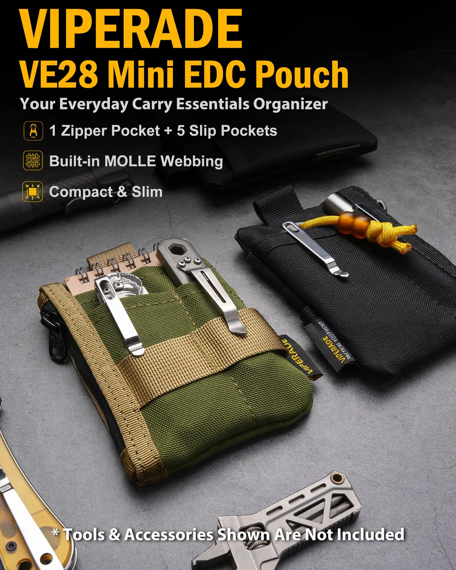 VIPERADE VE28 woreczek EDC 6 w 1, kompaktowy organizer kieszonkowy EDC 500D, torba do przechowywania narzędzi Molle, mała portmonetka / uchwyt na karty / kieszeń na szwajcarski nóż wojskowy