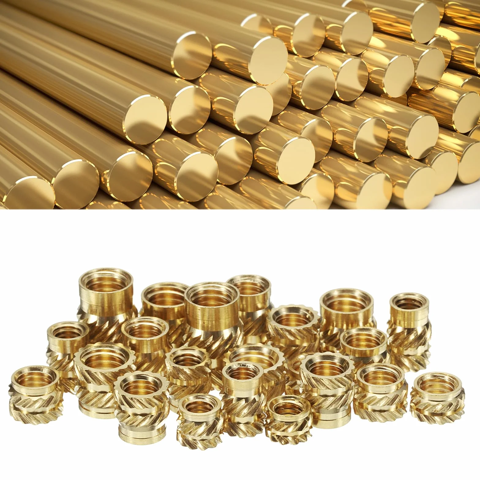 QUARKZMAN 50 szt. M6 x 6 mm, OD 8 mm mosiężne wkładki gwintowane, radełkowane nakrętki dociskowe, złoto