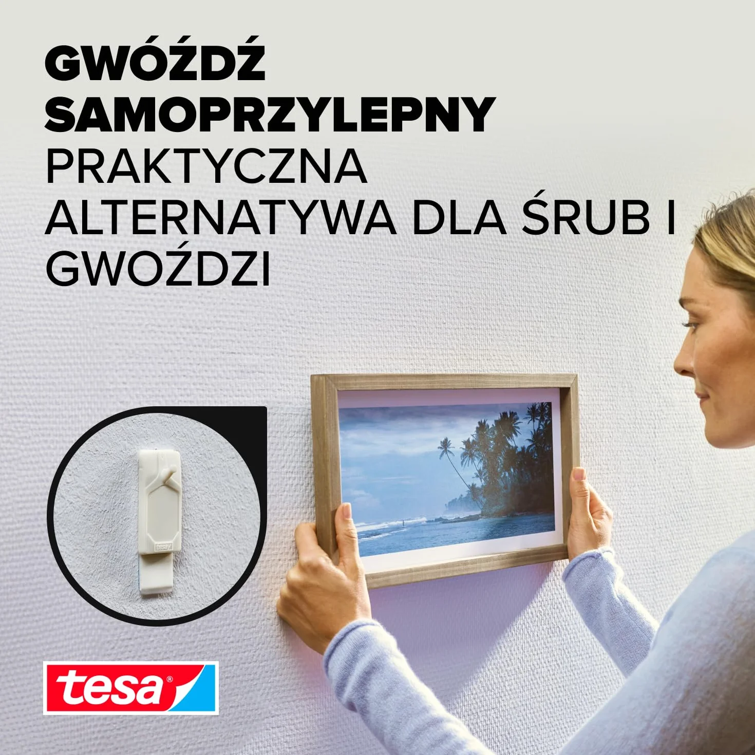 tesa Gwoździe samoprzylepne do tapet i tynku 0,5 kg w opakowaniu 4 szt. – samoprzylepne paznokcie do delikatnych powierzchni – bez pozostawiania śladów – do 0,5 kg udźwigu na gwóźdź – 4 x 2 gwoździe