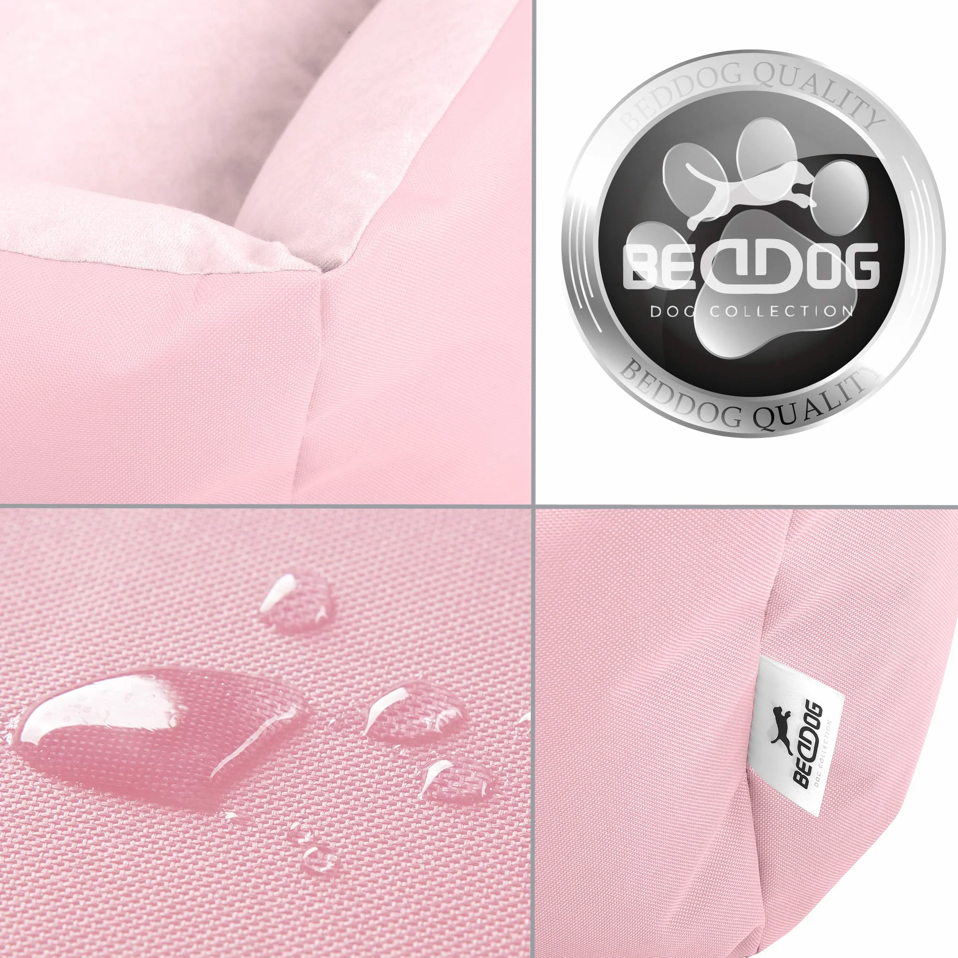 BedDog Legowisko ZARA, Sofa dla Psa z Cordury, Mikrofibra Welurowa, Zmywalne z Brzegiem, Do Domu i Na Zewnątrz, L, Pink-York (Różowy)
