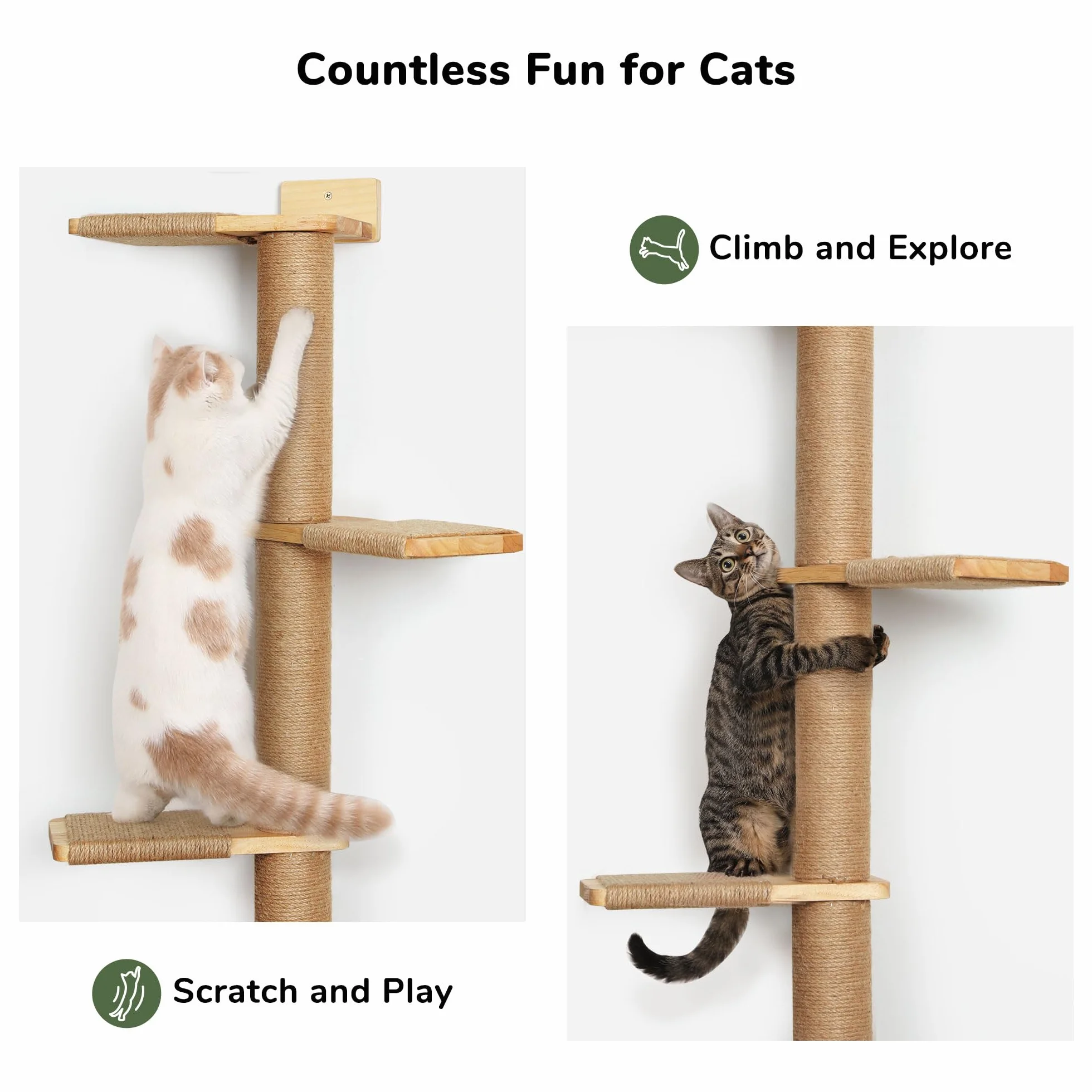 FUKUMARU Tall Cat Tree, 5 Tier Floor to Ceiling Cat Tower, Wall-Mounted Cat Scratching Post, Wild Simulation Cat Wall Shelves, Suitable for Cats Climb, Scratch, Lookout and Play