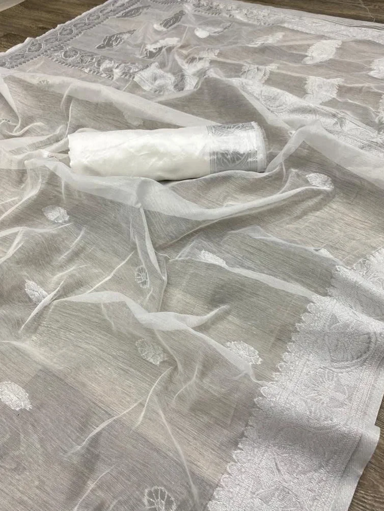Avantika Fashion Damskie bawełniane lniane sari z bluzką