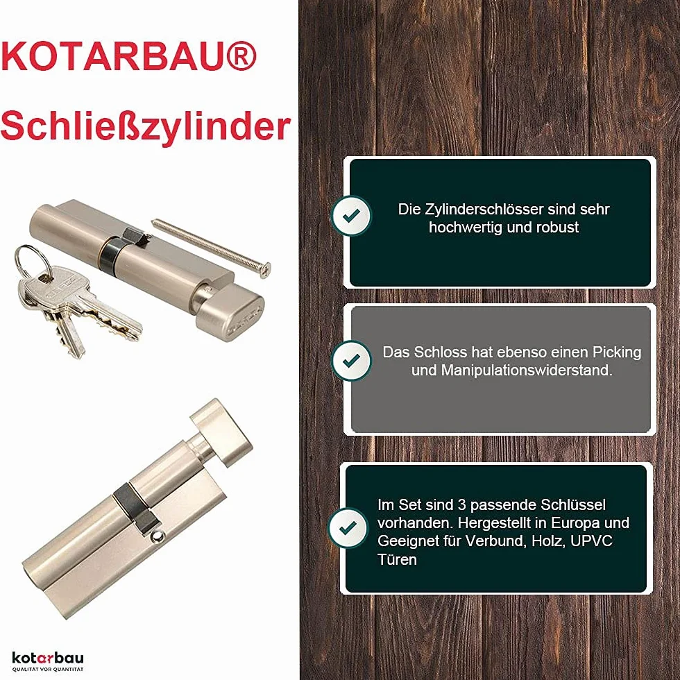 KOTARBAU Zamek Cylindryczny 30/30 Nikiel z Gałką - Cylinder Profilowy Do Drzwi - Zamek Podwójny
