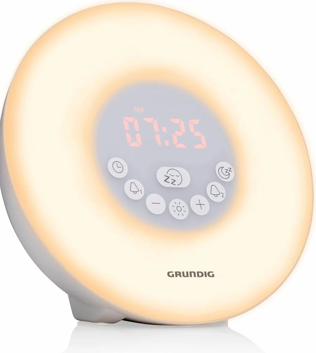 Grundig Budzik świetlny z radiem FM – budzik światła dziennego z 10 naturalnymi dźwiękami – budzik ze zmianą kolorów LED i symulacją przebiegu strefy – funkcja drzemki i timera