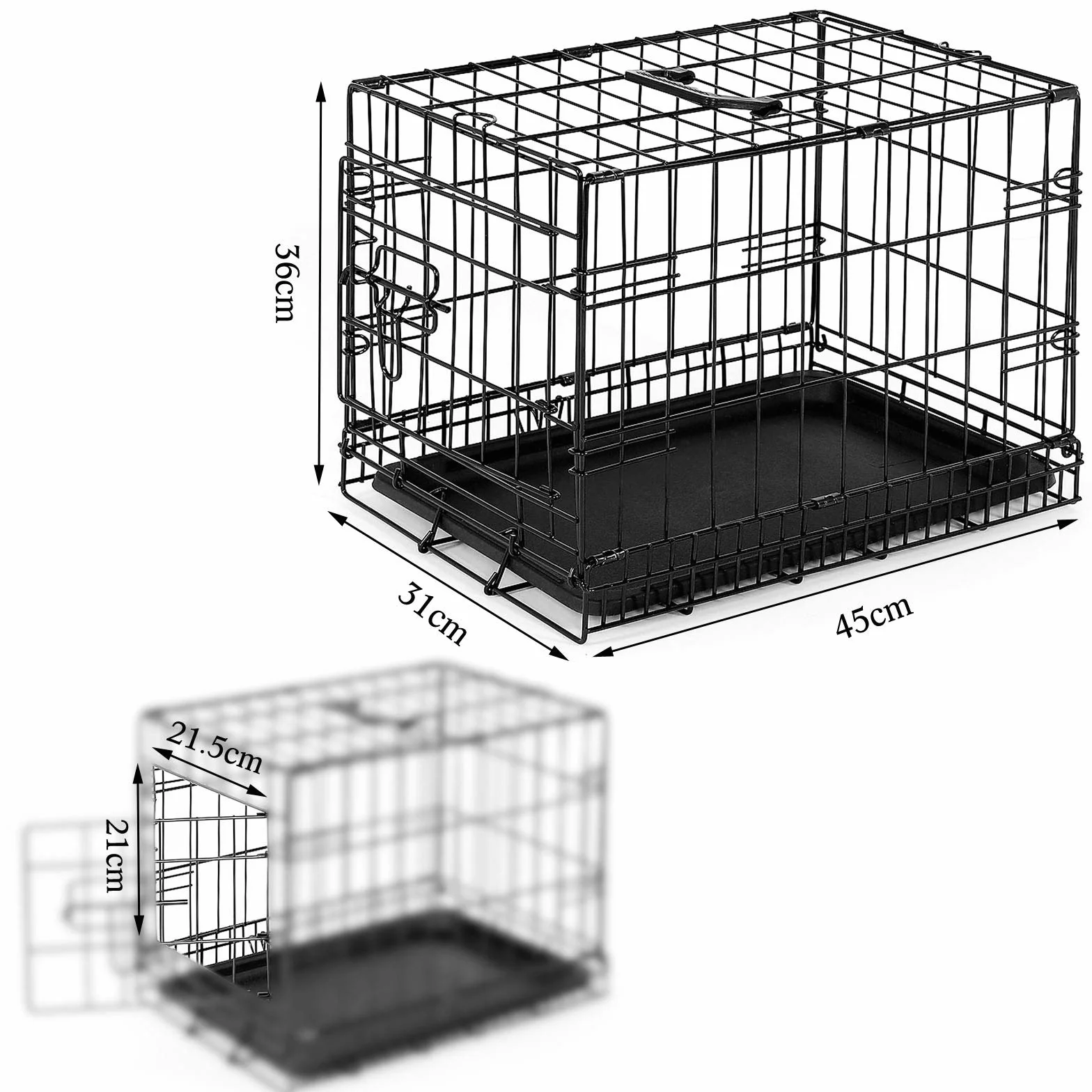 lionto Transporter dla psa i kota, 45x31x36 cm, metalowa klatka z plastikową wanną, solidne zamknięcia bezpieczeństwa i przegroda, uniwersalna skrzynia transportowa, kolor czarny