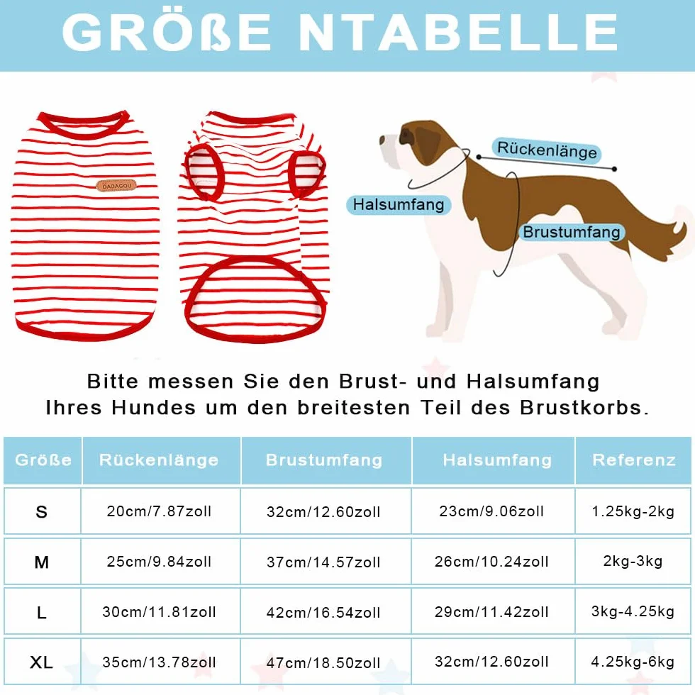 Voarge T-shirt z paskami dla psów, letnia koszulka dla szczenniaków, miękka bawełna odzież dla małych i średnich psów kot (czerwony, M)
