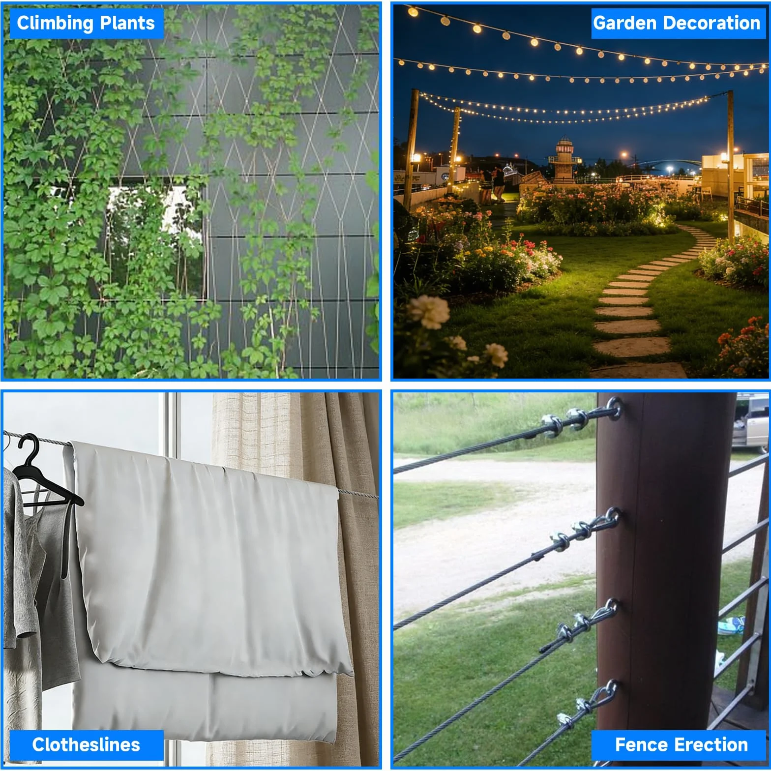 Linka Stalowa 30 m 2 mm, System Napinający M5 z Hakami Oczkowymi, Lina Ogrodowa do Użytku Zewnętrznego, Mocna do Suszenia Prania, Dekoracji, Oświetlenia Wiszącego i Projektów DIY (30m*2mm)