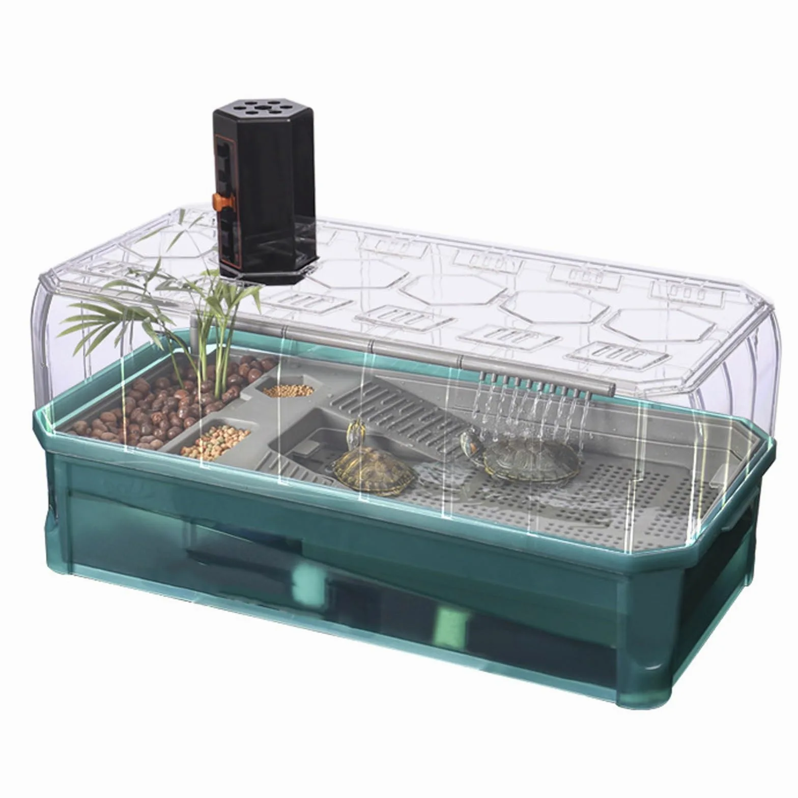 Zestaw startowy do siedliska żółwia, plastikowe terrarium dla gadów z filtrem prysznicowym, pościel żółwiowa do środowisk wodnych, pełna konfiguracja dla entuzjastów gadów