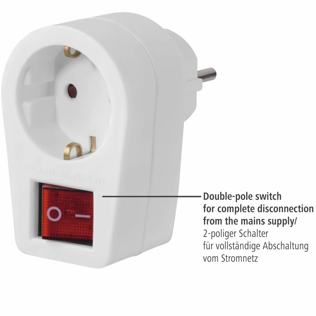 Hama Adapter gniazdka wtykowego (wtyczka z zestykiem ochronnym, adapter gniazda z przełącznikiem, 1 gniazdo, adapter, przełącznik 2-biegunowy, włącznik/wyłącznik, gniazdo ze stykiem ochronnym,