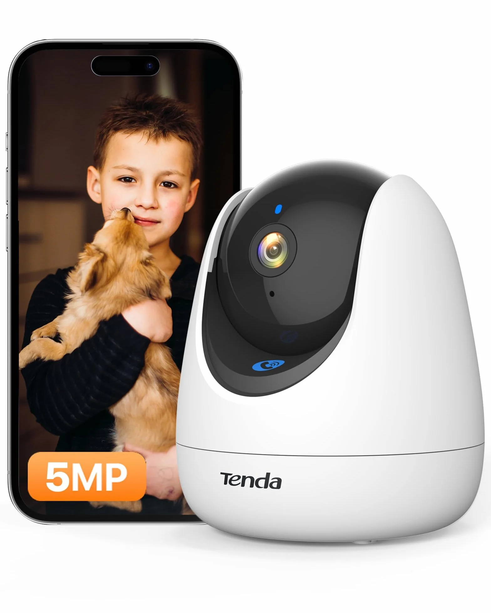 Tenda Kamera do monitoringu wewnętrznego CP7 V2.0, 360 stopni, Wi-Fi IP, 2-drożne audio, 5 MP, widoczność w nocy, alarm dźwiękowy i świetlny, śledzenie ruchu, kamera dla zwierząt domowych, kamera dla