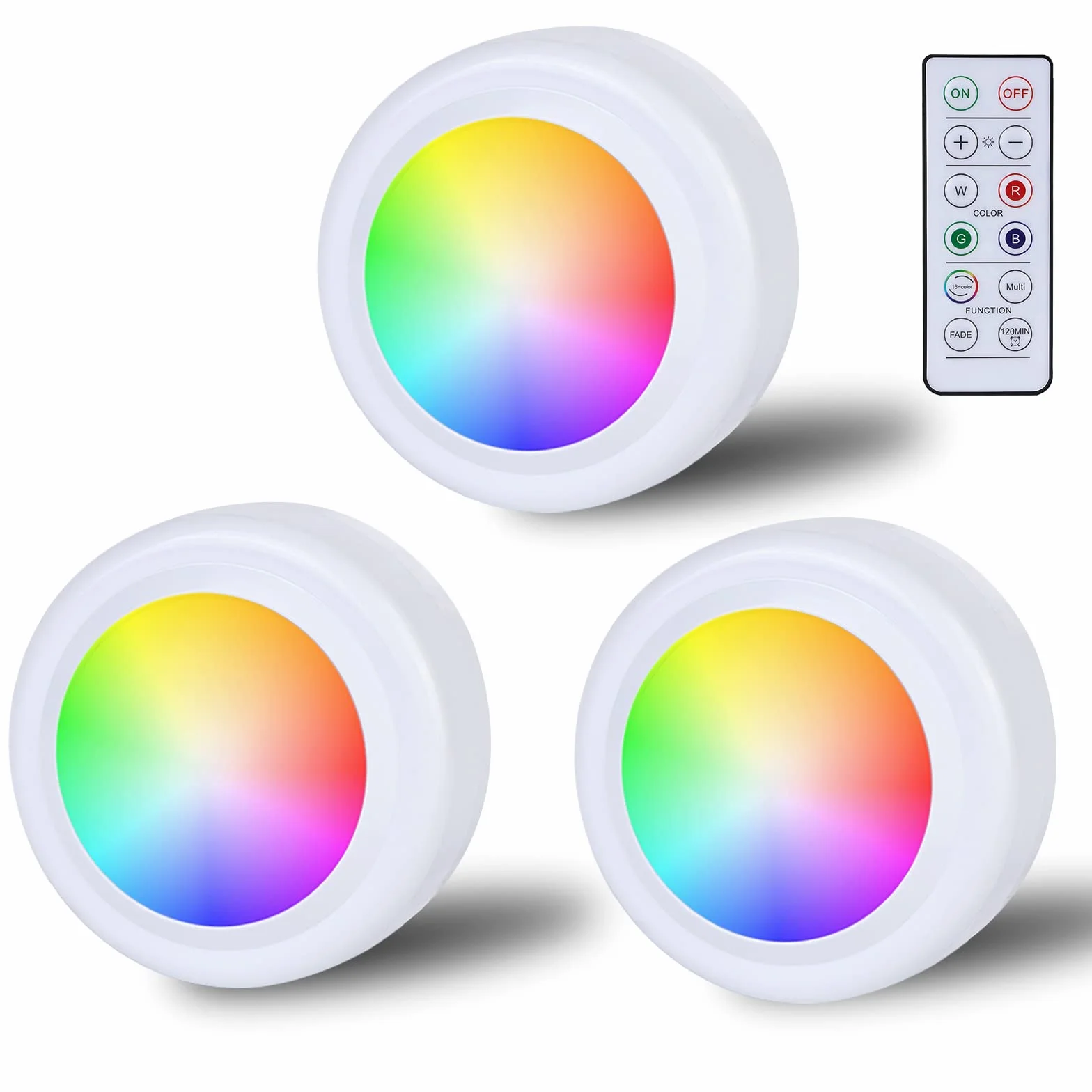 Reflektory LED RGB zasilane bateriami z pilotem zdalnego sterowania, 16 zmieniających się kolorów, oświetlenie szafy, możliwość ściemniania, oświetlenie witryny, bezprzewodowa, dotykowa lampa LED,