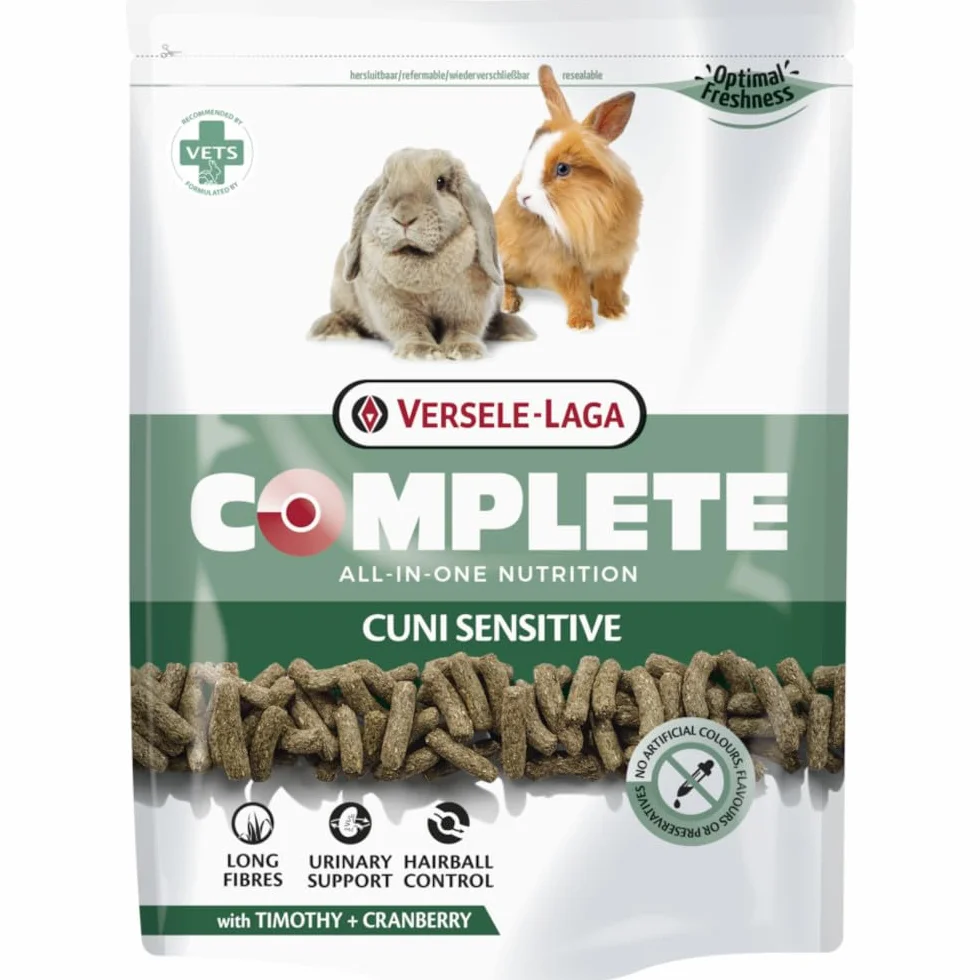 Versele-Laga Complete Cuni Sensitive | 500 g | pełnoziarnista karma dla królików, wsparcie w przypadku kulek włosowych i nadwagi, granulat All-in-One | Opracowany przez weterynarzy