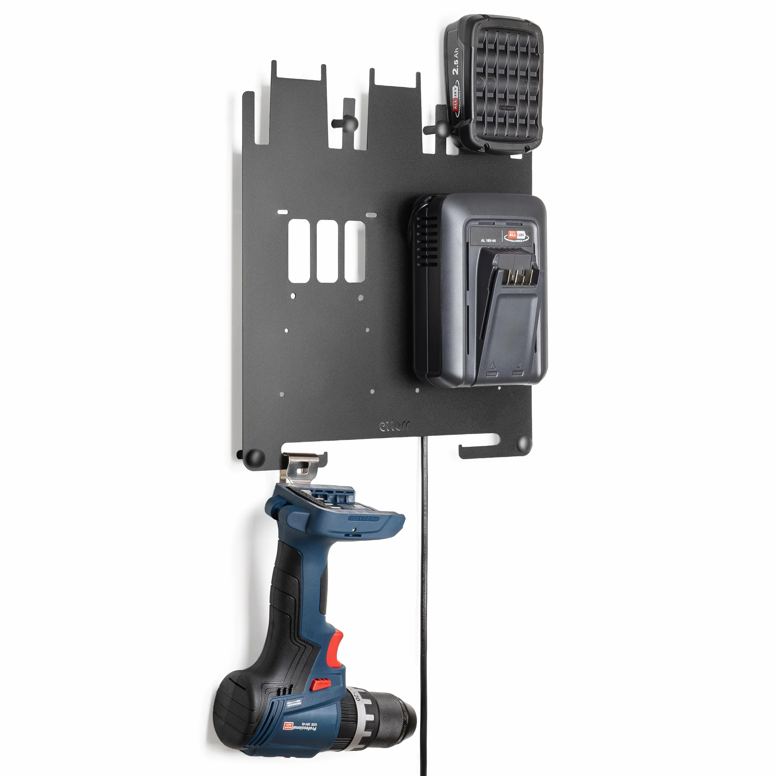 Metalowy uchwyt ścienny Bosch Home & Garden 18 V do akumulatorów i ładowarek kompatybilny z AL 1880 KM, 1830 KM, 18 V-44
