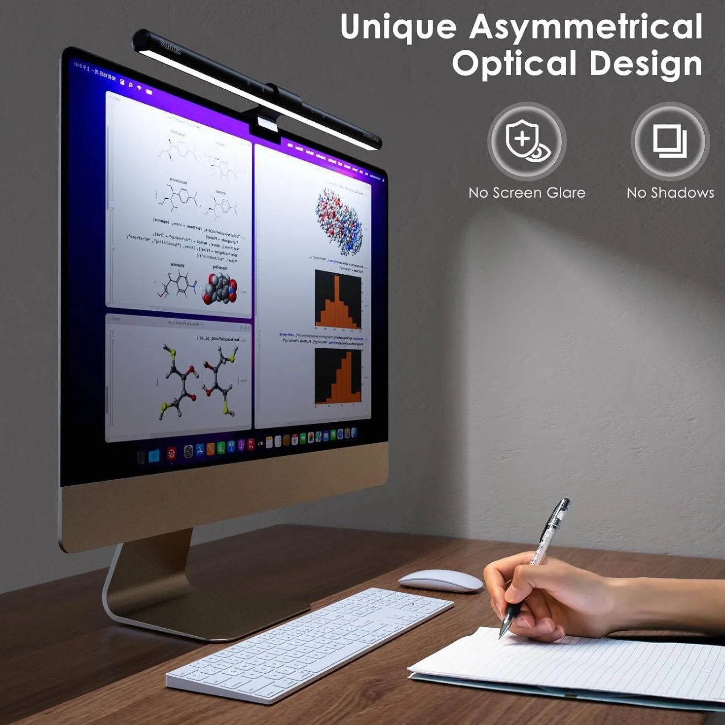 Quntis Lampa do monitora USB ze sterowaniem dotykowym, 40-centymetrowa listwa oświetleniowa monitora z automatycznym ściemnianiem, anty-niebieskim światłem, regulowaną temperaturą barwową i jasnością