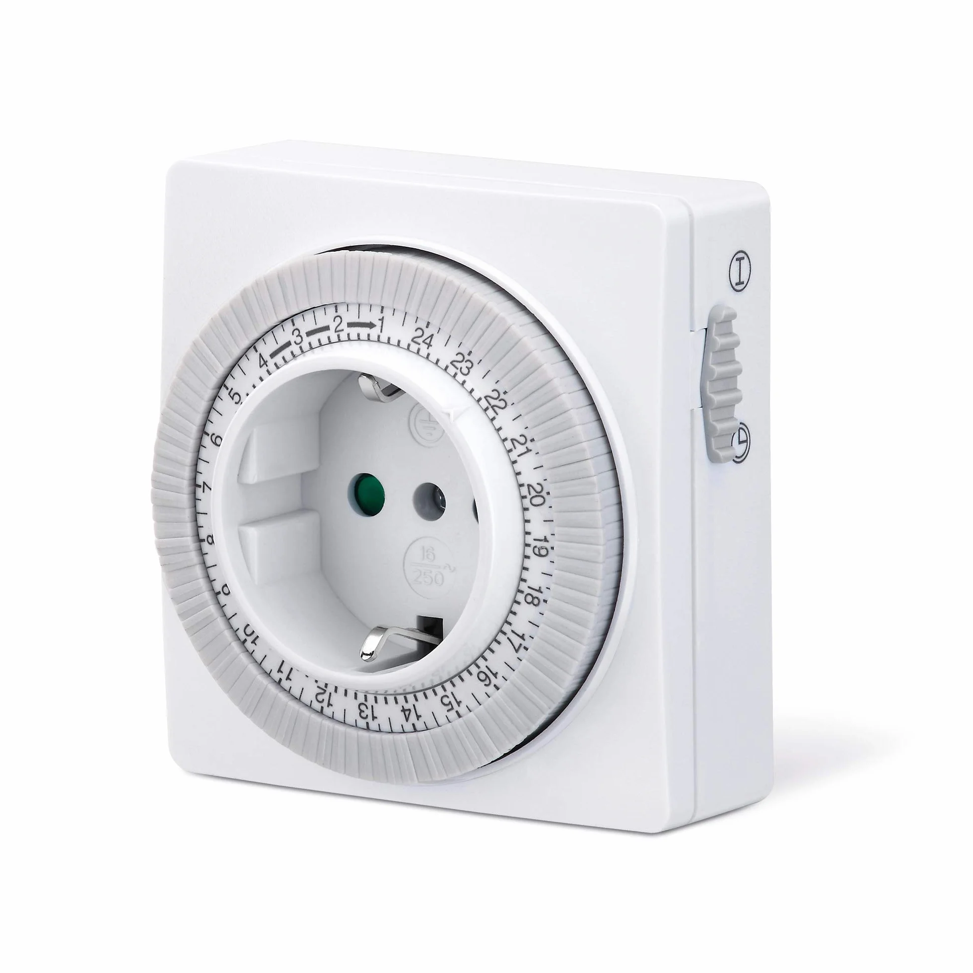 conecto CC50201 Mechaniczny zegar do gniazdka, suwak czasowy, 96 segmentów przełączających, IP20, ochrona dzieci, 3500W, biały