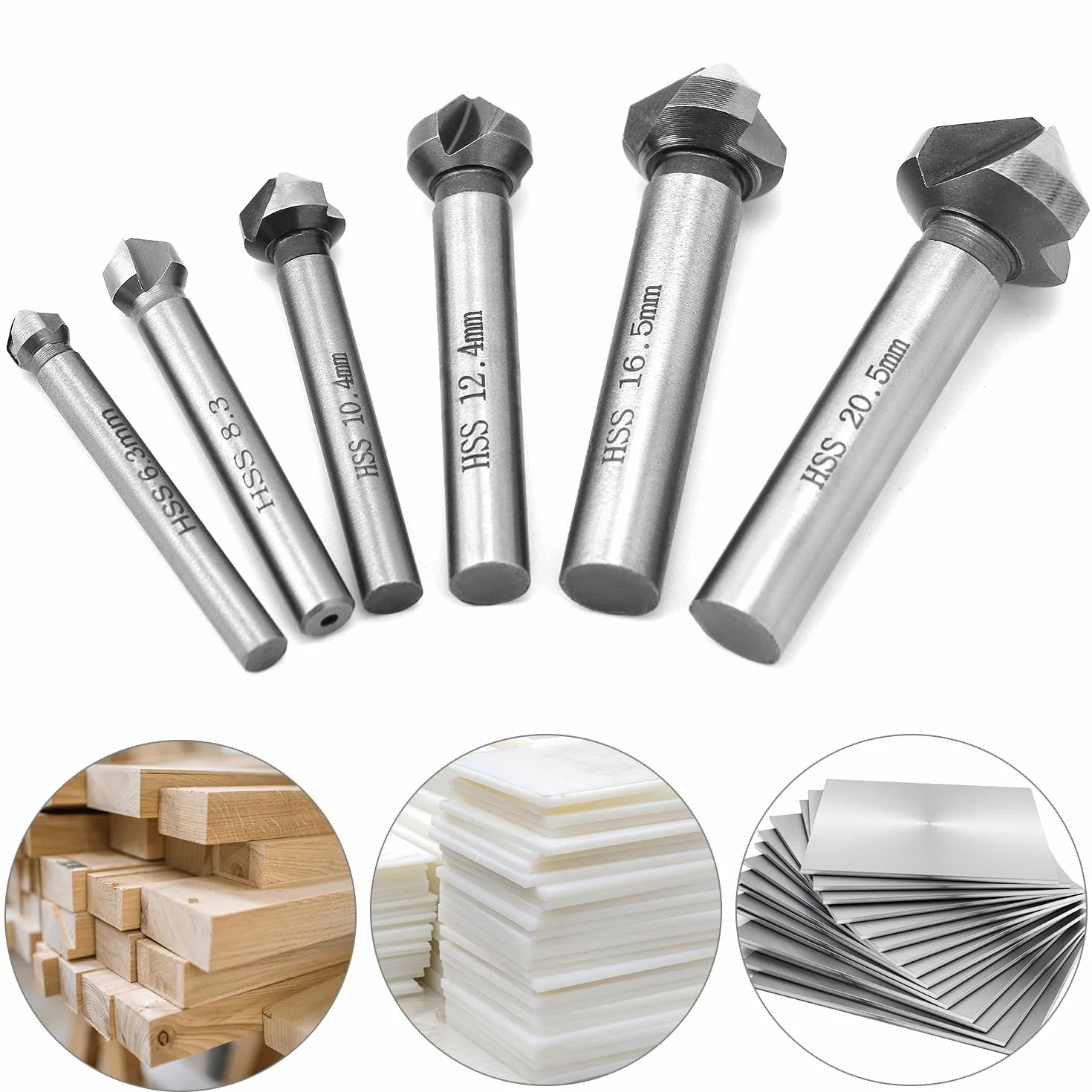 QWORK® 6-częściowy pogłębiacz pogłębiający 90°, 6,3-20,5 mm HSS stalowe pogłębiacze pogłębiające wiertła do drewna, metalu, tworzywa sztucznego