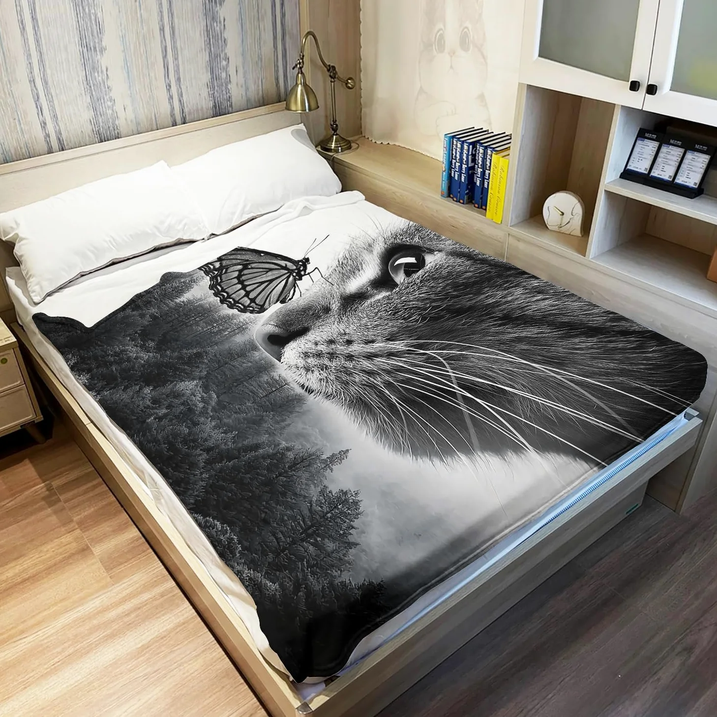 YISUMEI Koc 150 x 200 cm puszysty koc miękki flanelowy koc polarowy motyl kot