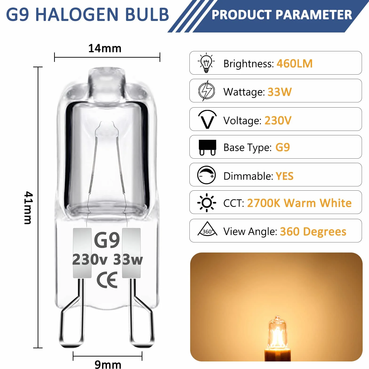 Żarówki halogenowe G9 33W 230V 2700K 460lm ciepła biel bez migotania do piekarnika