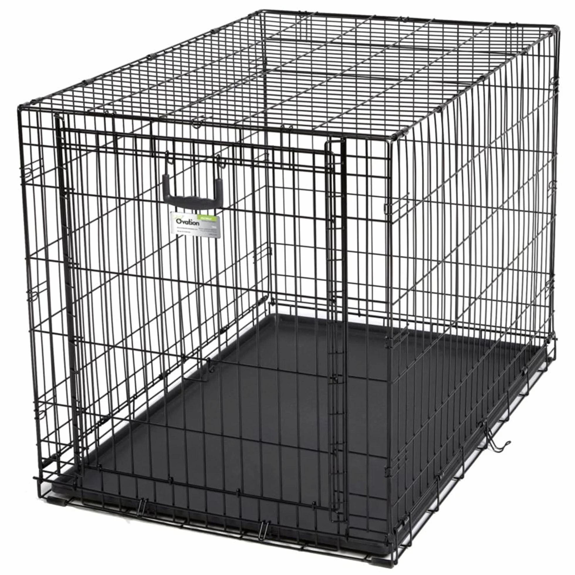 MidWest Homes for Pets Large Ovation Single Door Folding Dog Crate, 42-Inches, Space-Saving Patented Up & Away Door, Leak-Proof Pan, Divider Panel, Black