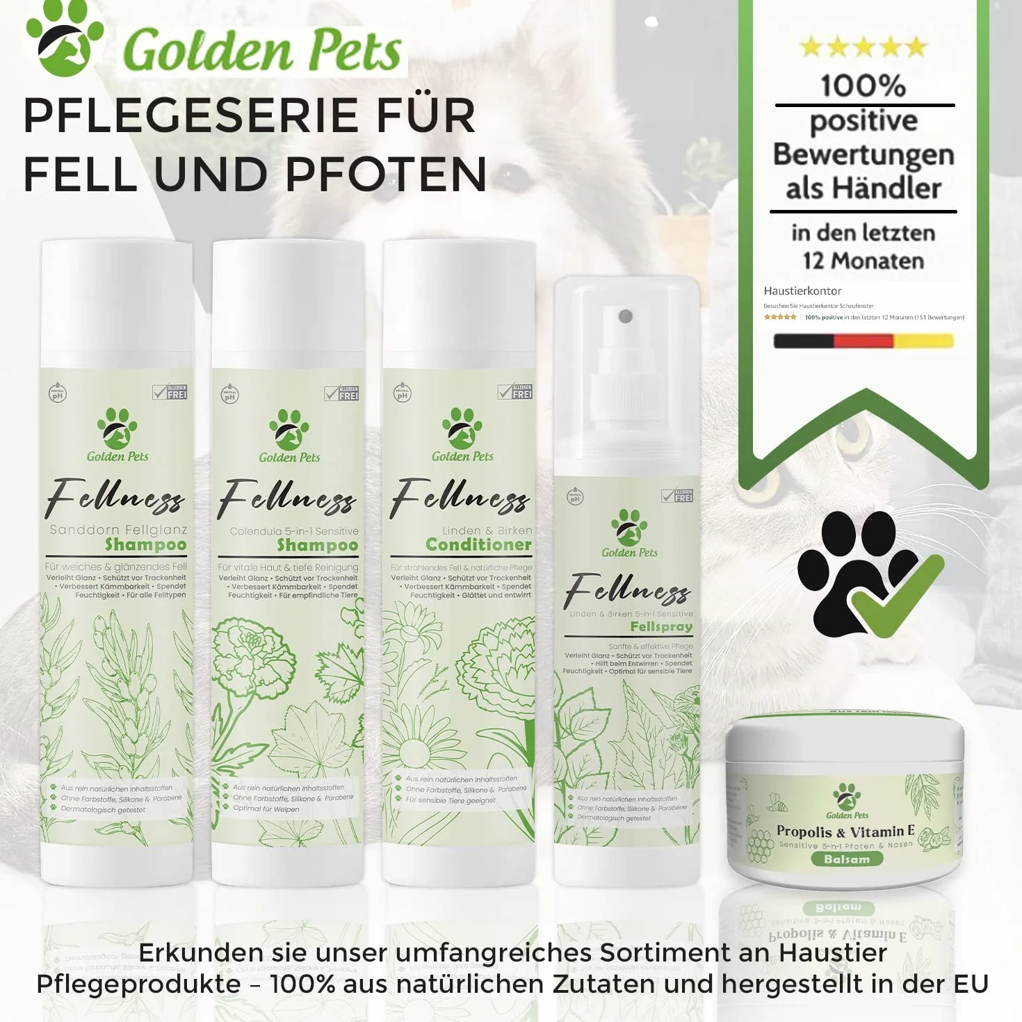 Golden Pets Balsam do łap dla psów i kotów – bardziej miękkie łapy i kompleksowa ochrona – 100% naturalny – maść na łapy, pielęgnacja łap, ochrona łap, balsam do nosa z propolisem i witaminą E