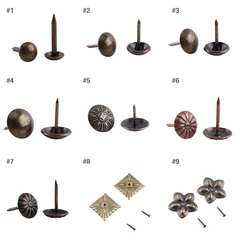 Gwoździe tapicerskie 100 szt., Gwoździe tapicerskie, meble z brązu Gwoździe ozdobne Szpilki, kołek z okrągłą główką, pinezki pinezki do rozkładanej sofy lub innych mebli(11 * 17 mm)