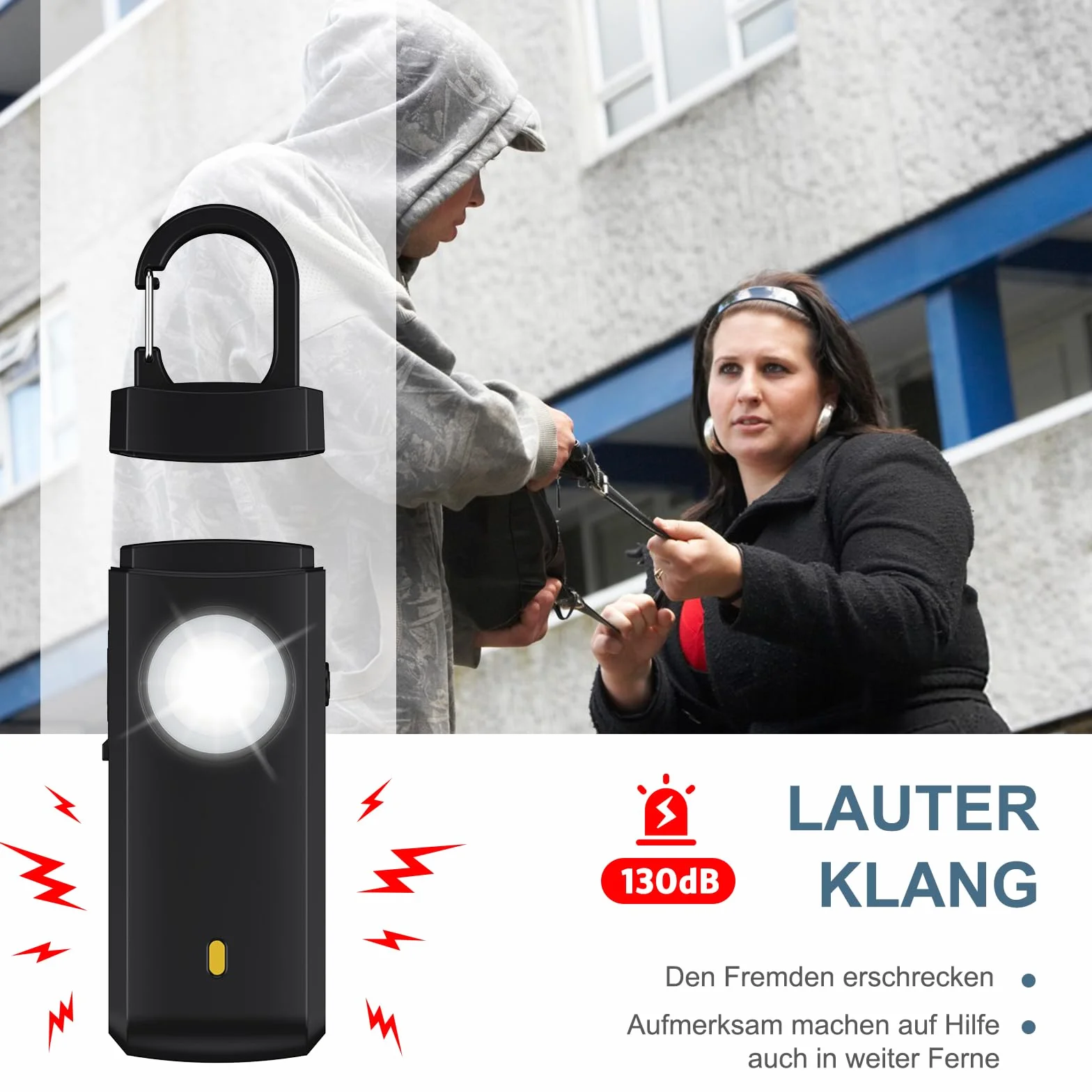 Osobisty alarm 135 dB breloczek do kluczy czarny