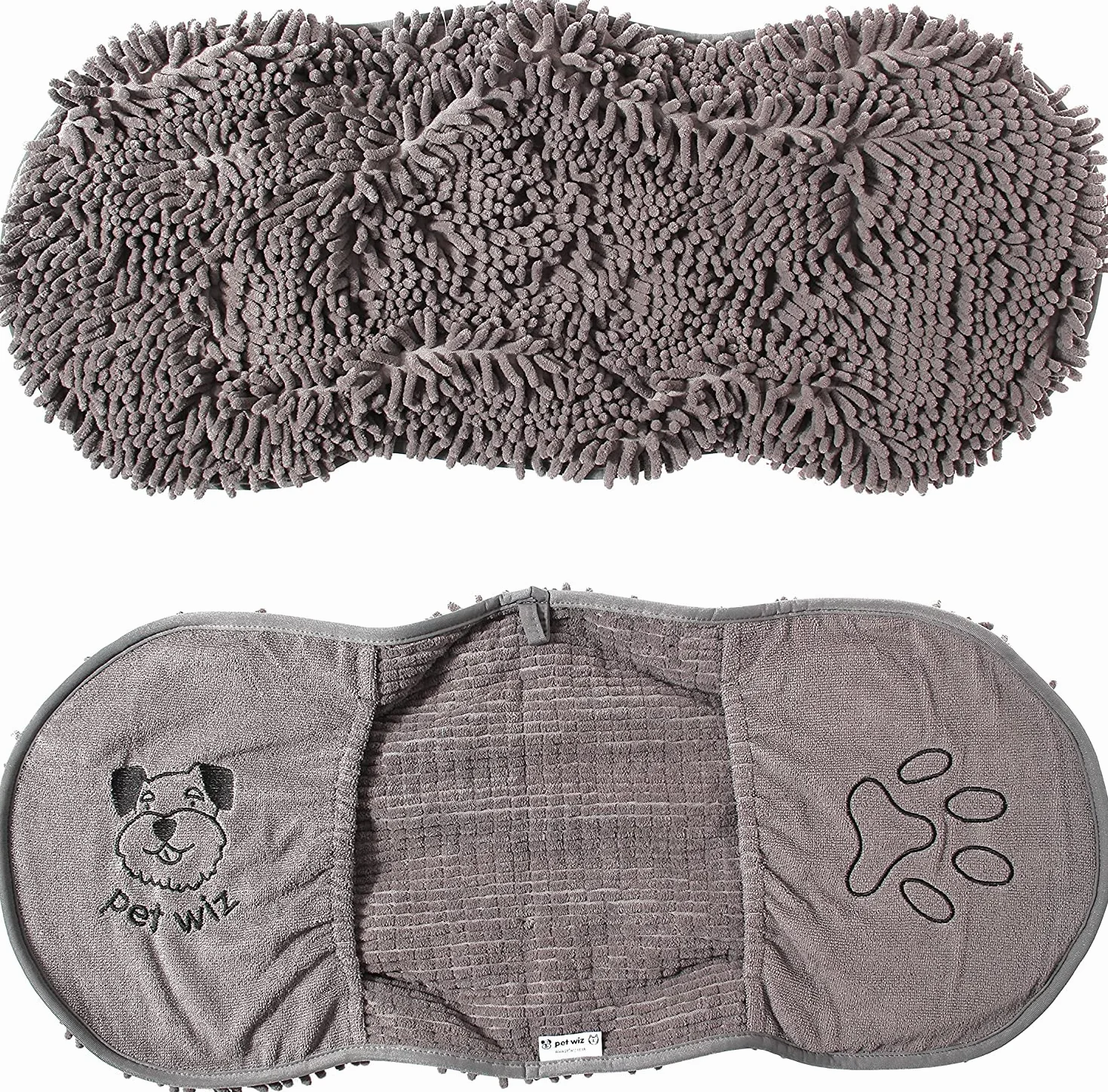 pet wiz Ręcznik szenilowy, z mikrofibry, super chłonny, szybkoschnący, lekki, z praktycznymi przegródkami na rękawiczki, 82 cm x 32 cm (szary)