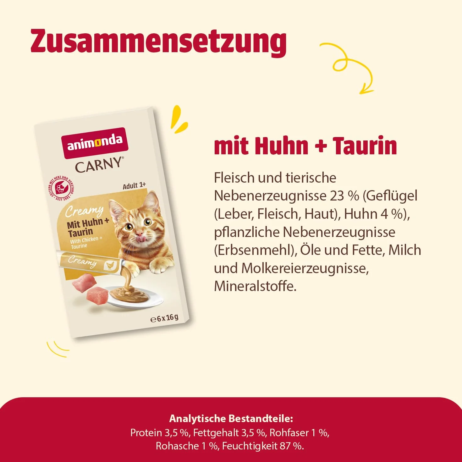 Animonda Carny Creamy Adult Karma dla Kotów, Kurczak/Tauryna, 9 x 15 g