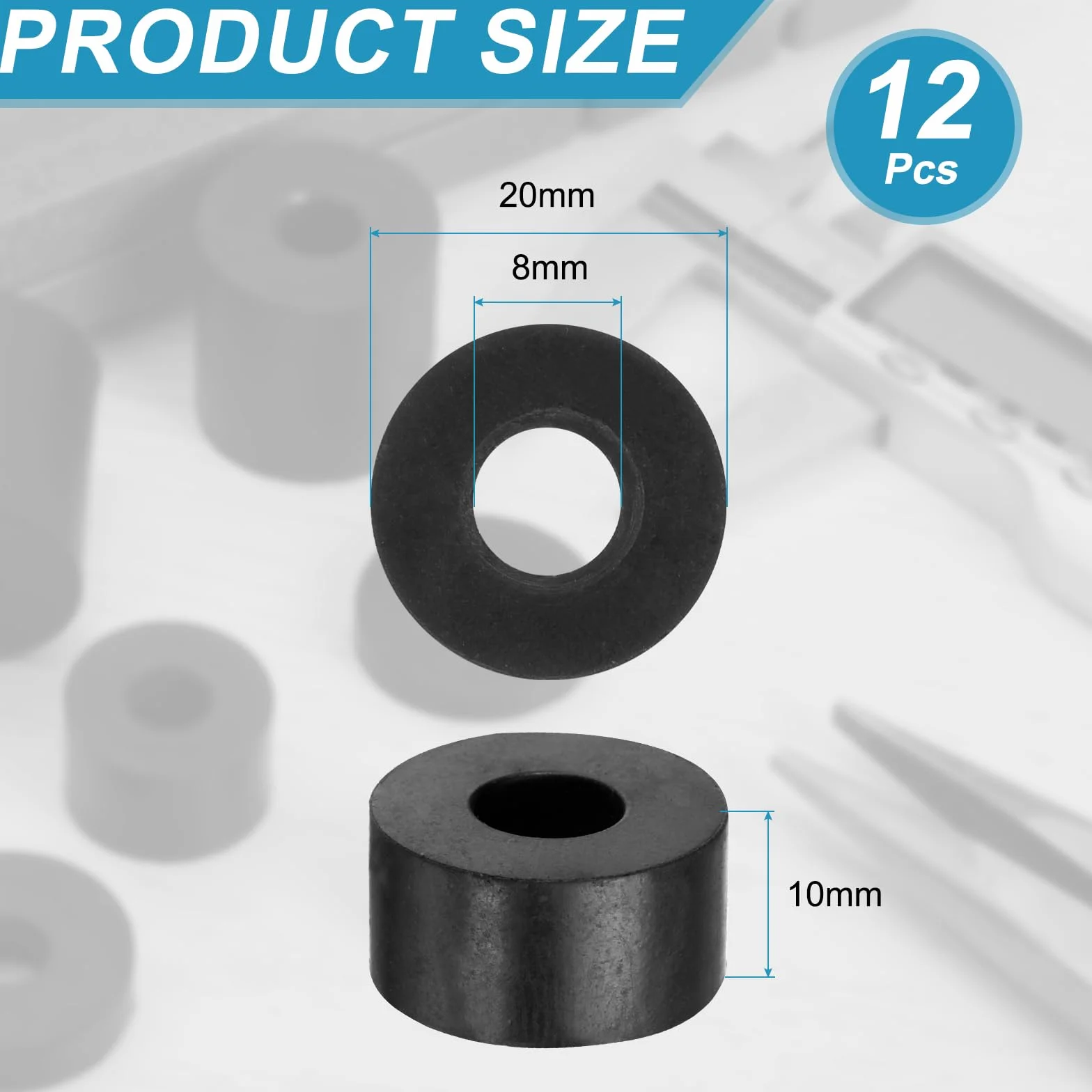 Gumowe podkładki dystansowe 12 sztuk 20x8x10 mm czarne