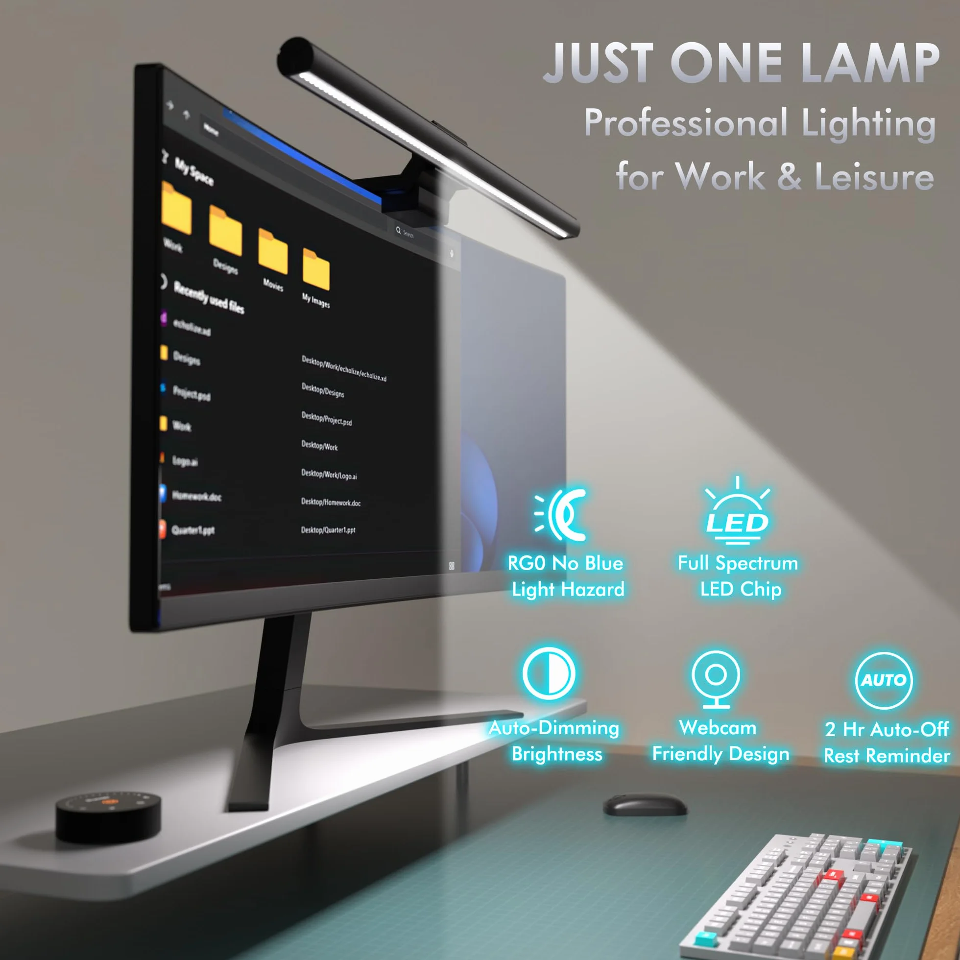Quntis 42,5 cm lampa monitora z podświetleniem i pilotem zdalnego sterowania, zakrzywiona listwa oświetleniowa do monitora z automatycznym ściemnianiem, lampa ekranowa, lampa biurowa do komputera