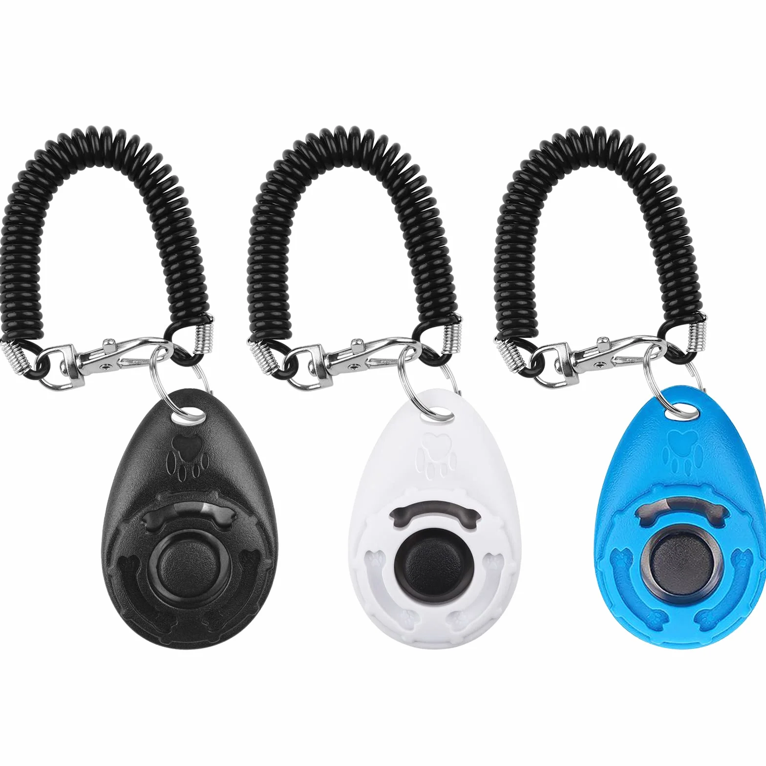 Diyife Clicker Clicker dla Psów, z Elastycznym Paskiem i Dużym Guzikiem, Profesjonalny Clicker Treningowy dla Kotów, Psów, Koni [3-pak, Czarny + Niebieski + Biały]