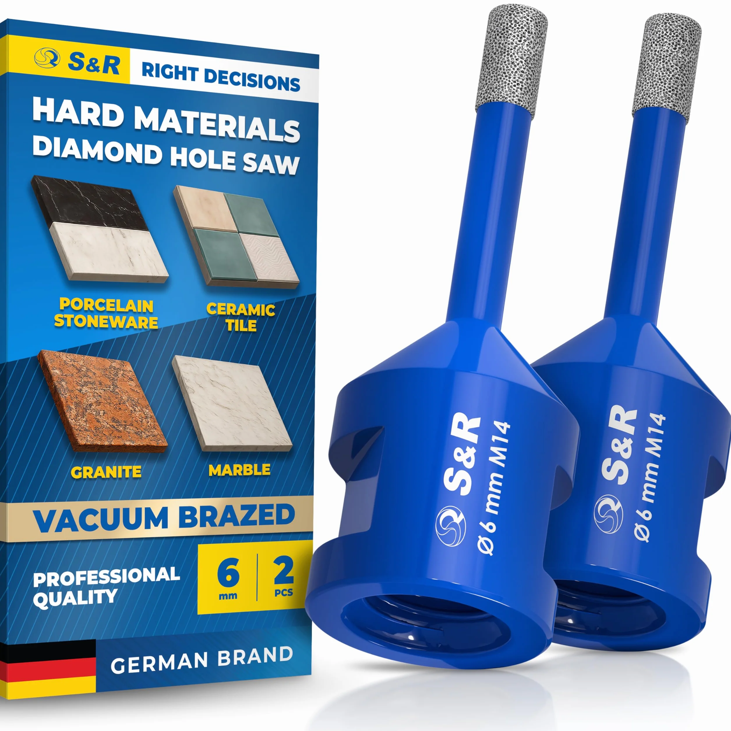 S&R Zestaw wierteł diamentowych M14 6 mm do szlifierek kątowych