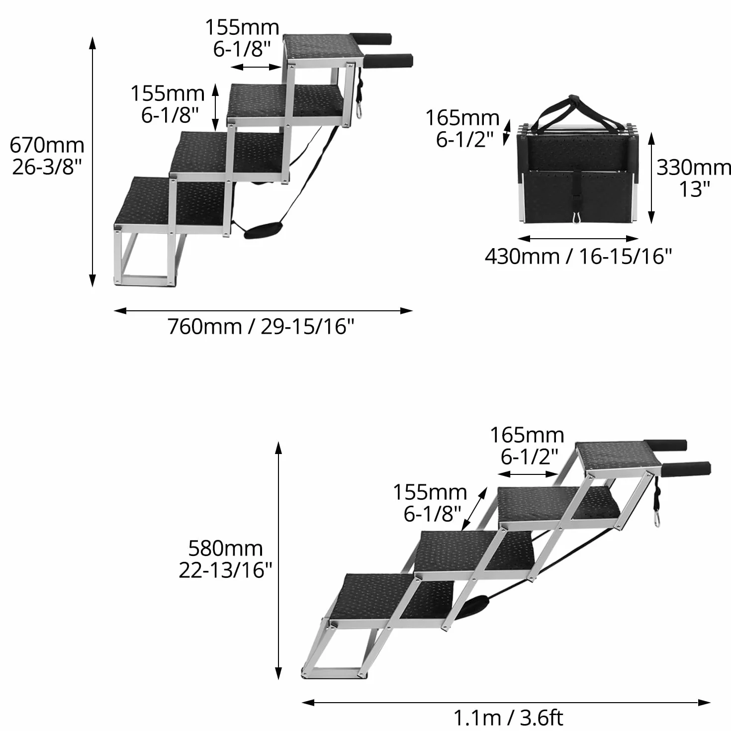 QWORK® Schody samochodowe dla psów, 4-stopniowe schody dla małych i dużych psów, maksymalne obciążenie 80 kg