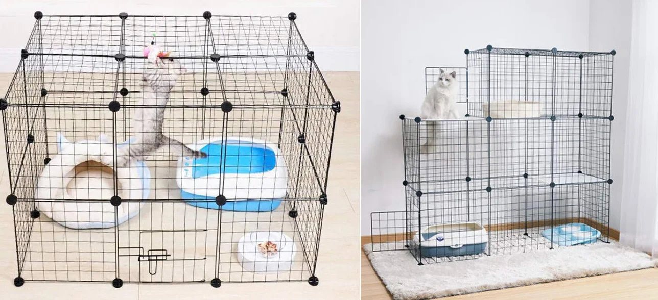 LANGXUN PILIN organizer do kostek do przechowywania czarnego drutu metalowego, DIY klatka dla małych zwierząt dla królika, świnek morskich, szczeniaka | Produkty dla zwierząt domowych przenośne metalowe ogrodzenie z drutu (24 szt.)