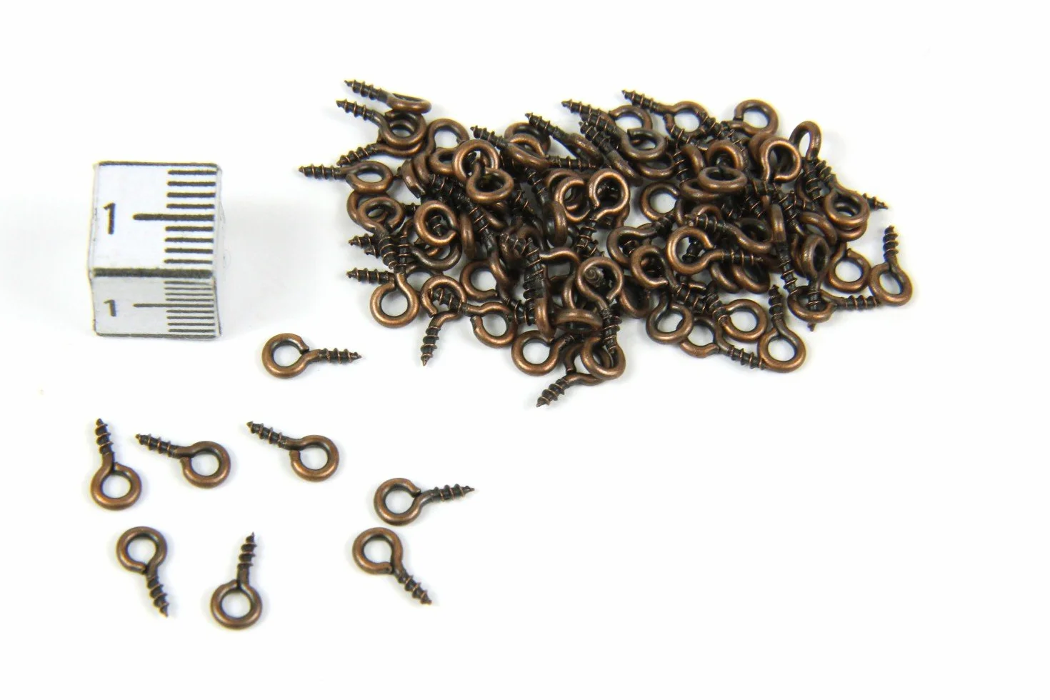 Miniblings 100 x oczka, 7 mm, miedziane, mini wkręty z otworami do samodzielnego wykonania biżuterii, śruby oczkowe, śruby z oczkami, oczka, 7mm, metal Miedź