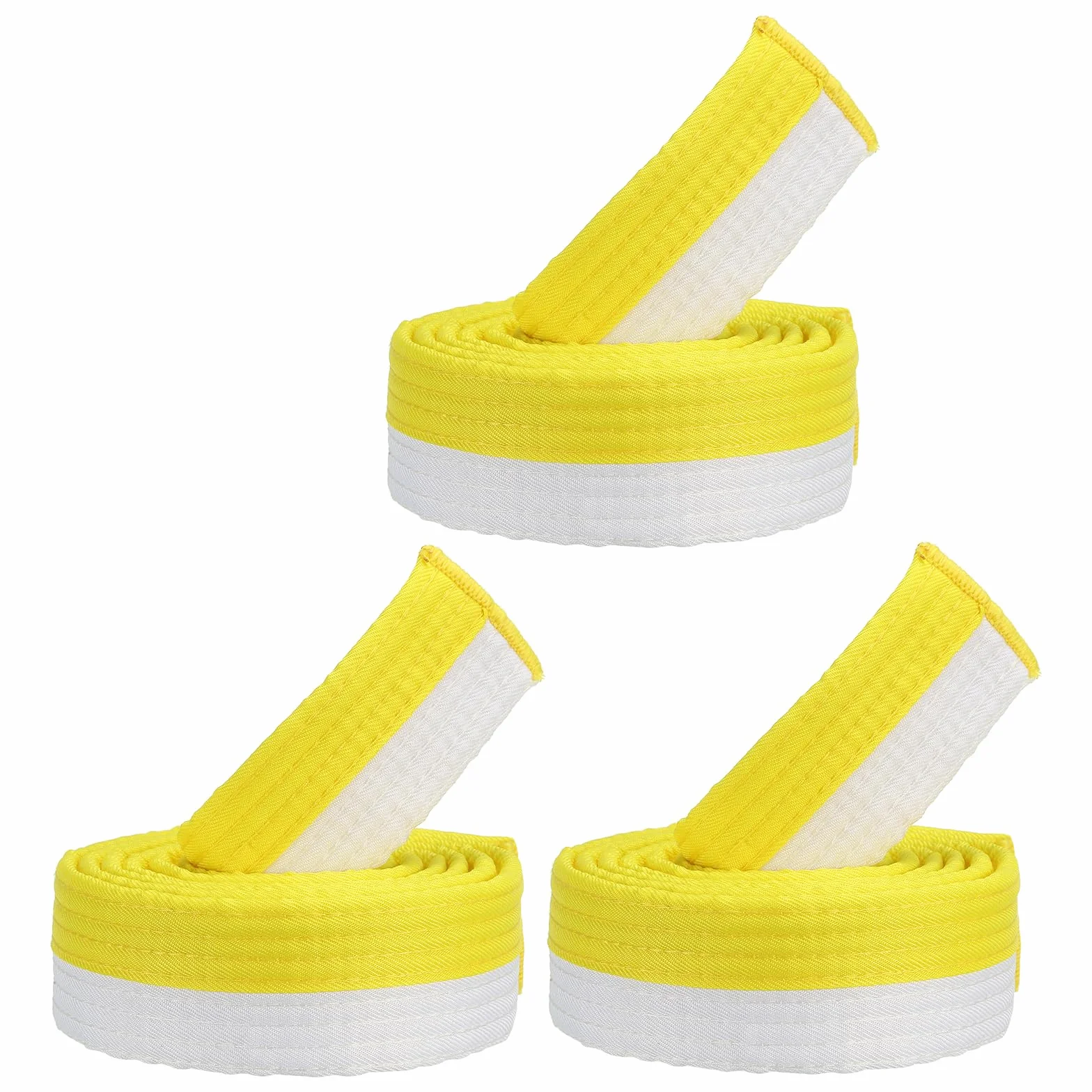 PATIKIL Taekwondo kolorowy pasek rankingowy, 3 szt., 4 cm x 180 cm, 2 m, poliestrowe paski do sztuk walki, judo karate, do trenera, praktyki dydaktycznej, biały i żółty