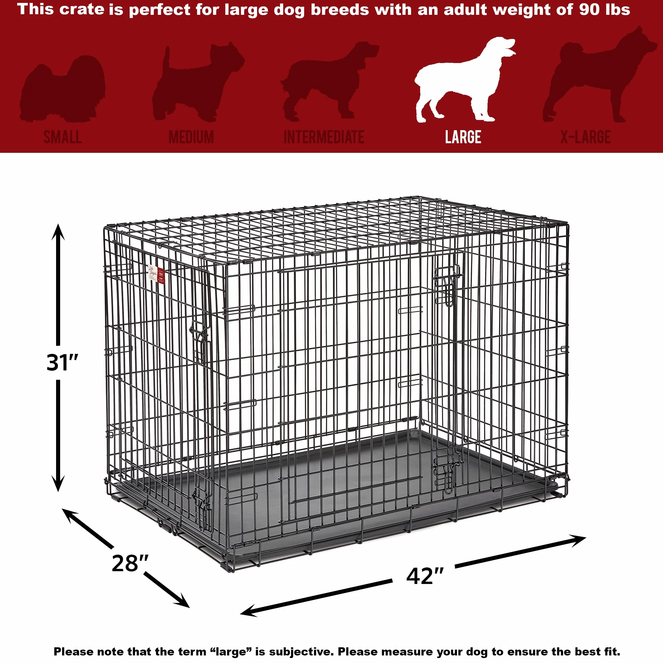MidWest Homes for Pets Large LifeStages Podwójne drzwi 106 cm składana skrzynia dla psa, zwiększone bezpieczeństwo, zawiera szczelną patelnię, przegrodę, uchwyt, gumowe nóżki