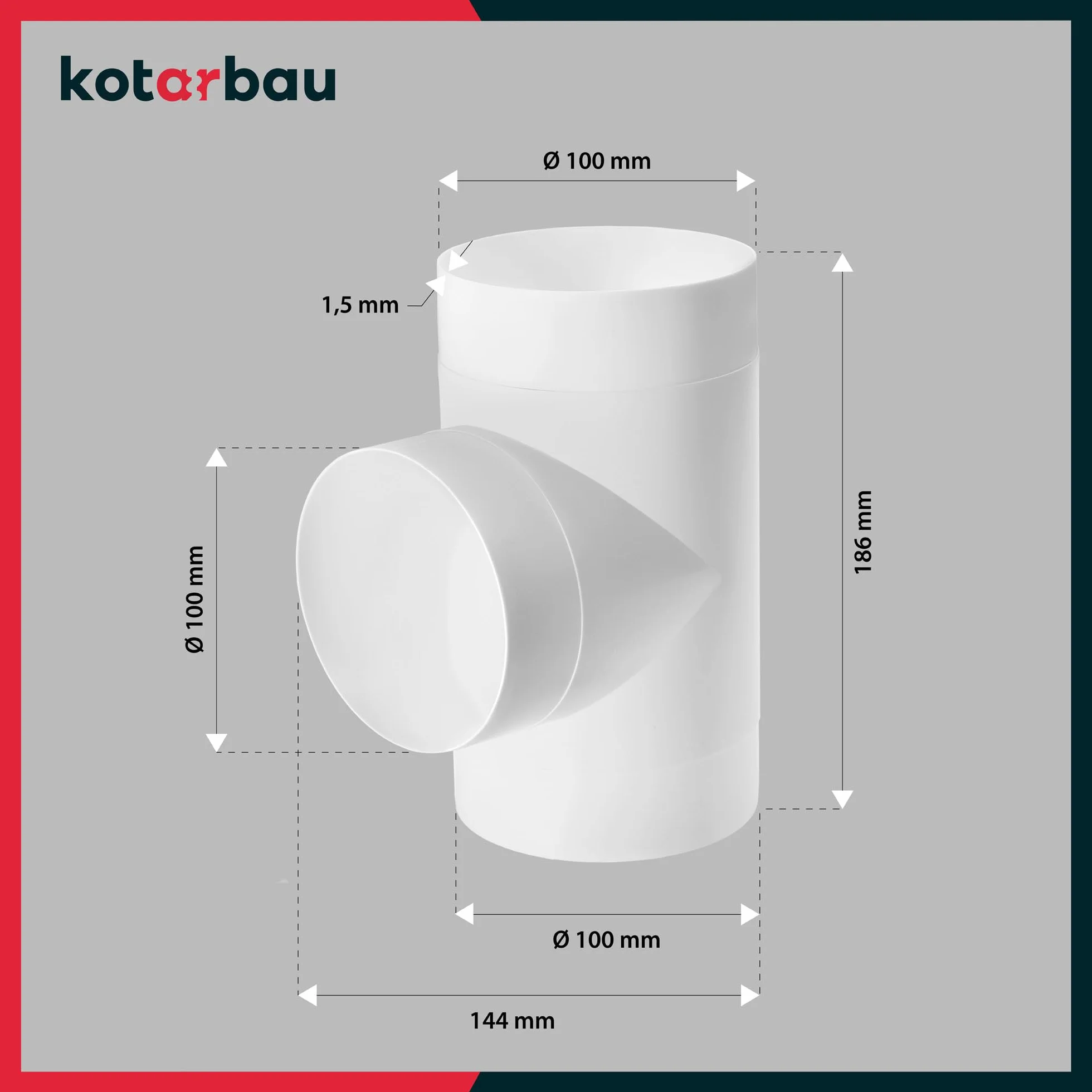 KOTARBAU® Łącznik trójnik do systemów wentylacyjnych Ø 100 mm ABS