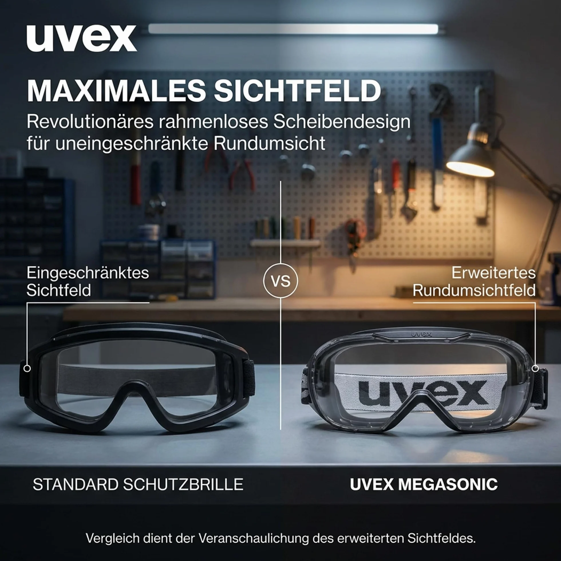 Uvex Megasonic Okulary ochronne dla osób noszących okulary odporne na zaparowanie i zarysowania