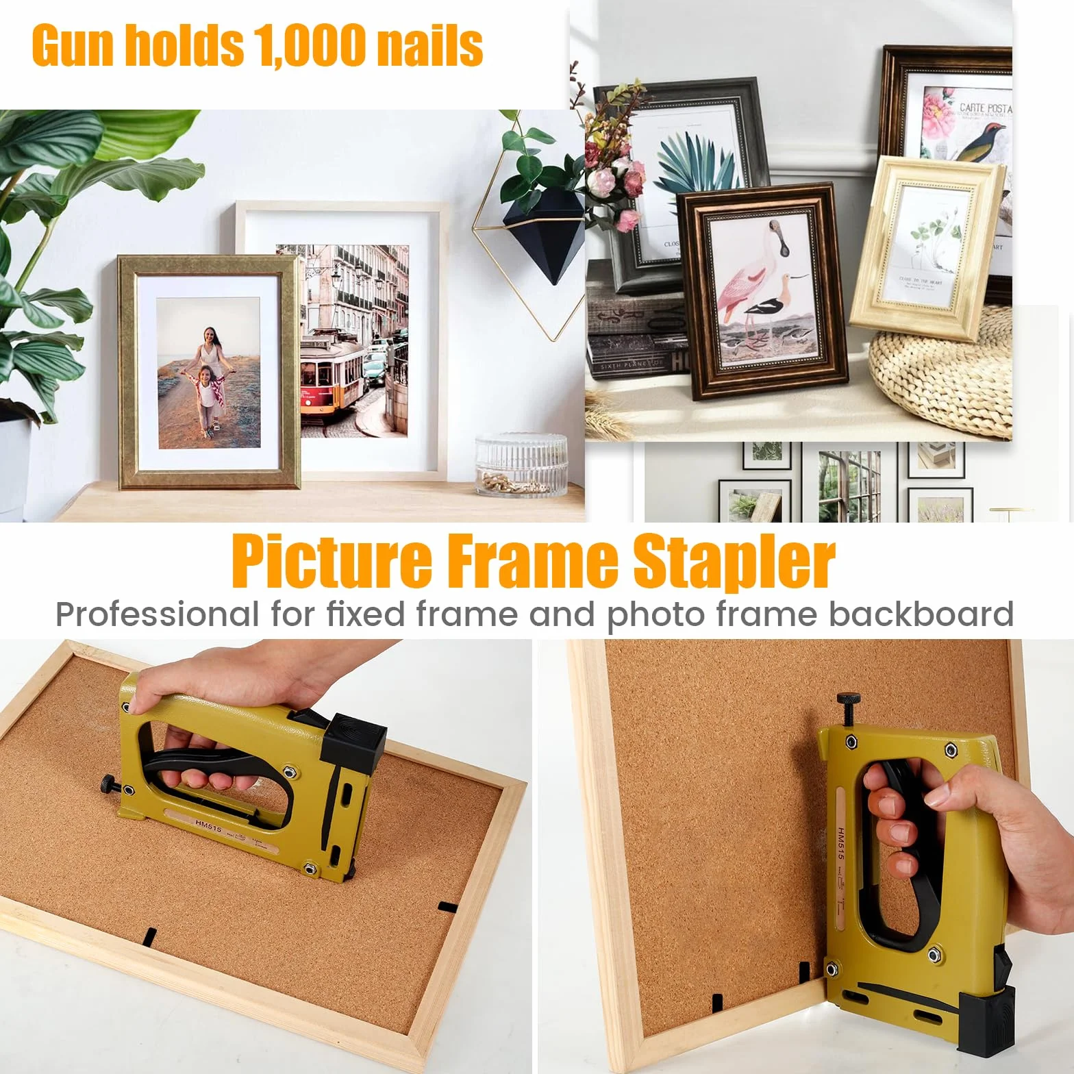 Point Driver Framing 20x12,5x3cm Ręczny zszywacz z zestawem klipsów Ramka do zdjęć z 2000 klipsami Punktowy napęd do ramek na zdjęcia i obrazy