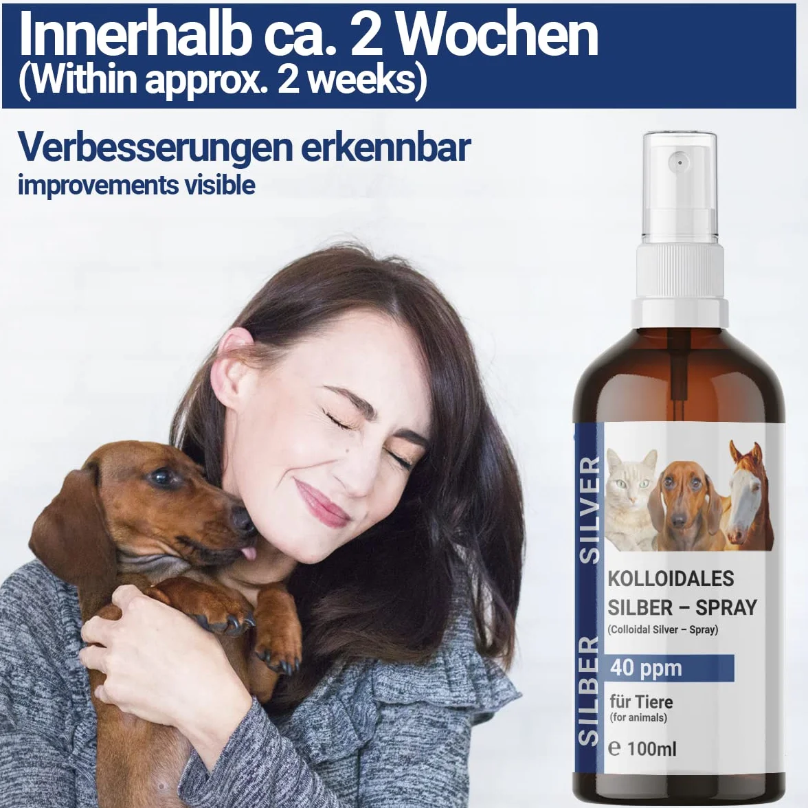 BMUT 1 x koloidalny srebrny spray dla zwierząt domowych – psa, kota, konia, spray na rany, przeciw swędzeniu, 40 ppm