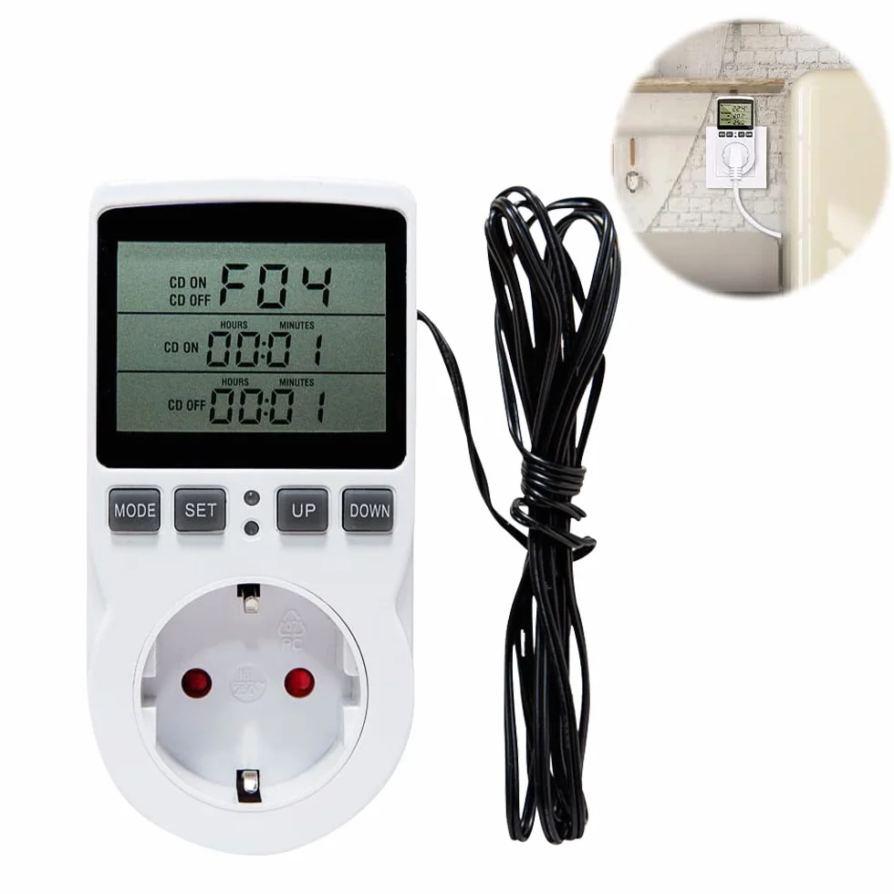 LUFEIS Termostat cyfrowy z gniazdem 230 V LCD regulator temperatury