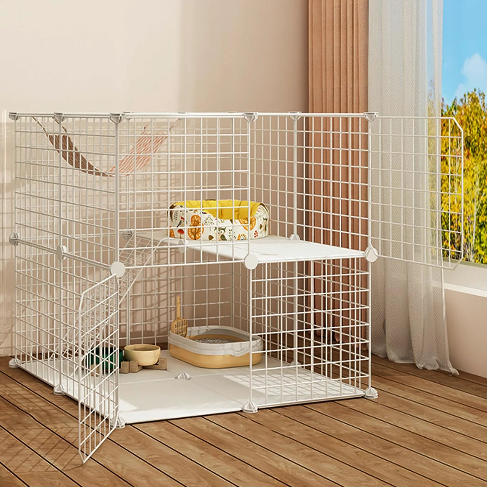 Obudowa dla kota, duża klatka dla kota, ogrodzenie druciane, zdejmowane DIY, plac zabaw dla zwierząt domowych dla kotów i psów, idealna do użytku na zewnątrz, w podróży, na kemping i balkon
