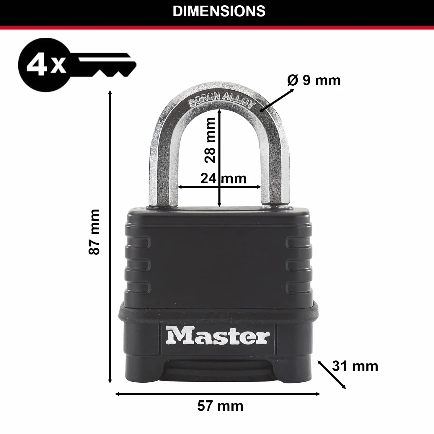 Master Lock Excell zamek szyfrowy 50 mm, czarny, M178EURD