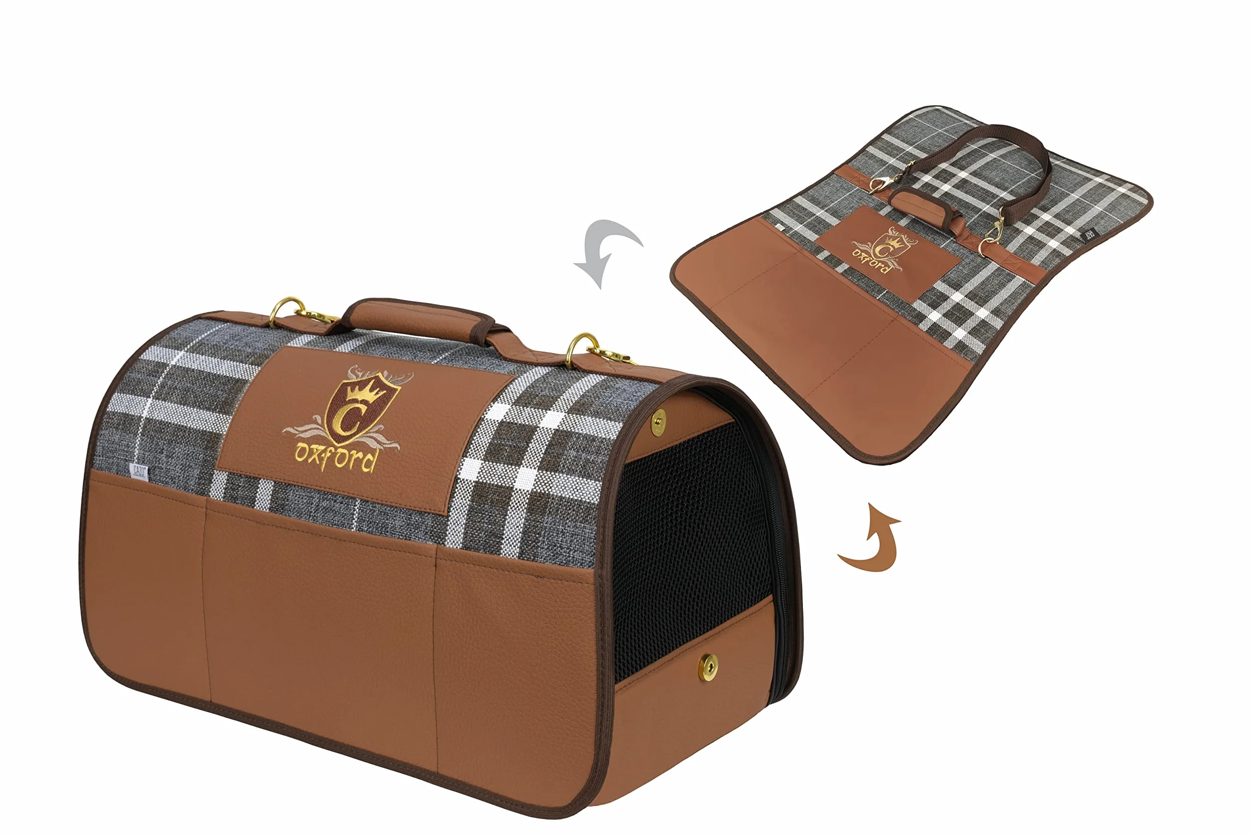 Transporter CAZO Oxford dla psa lub kota 50 x 27 x 26 cm, kolor brązowy, w kratę, LXD0901
