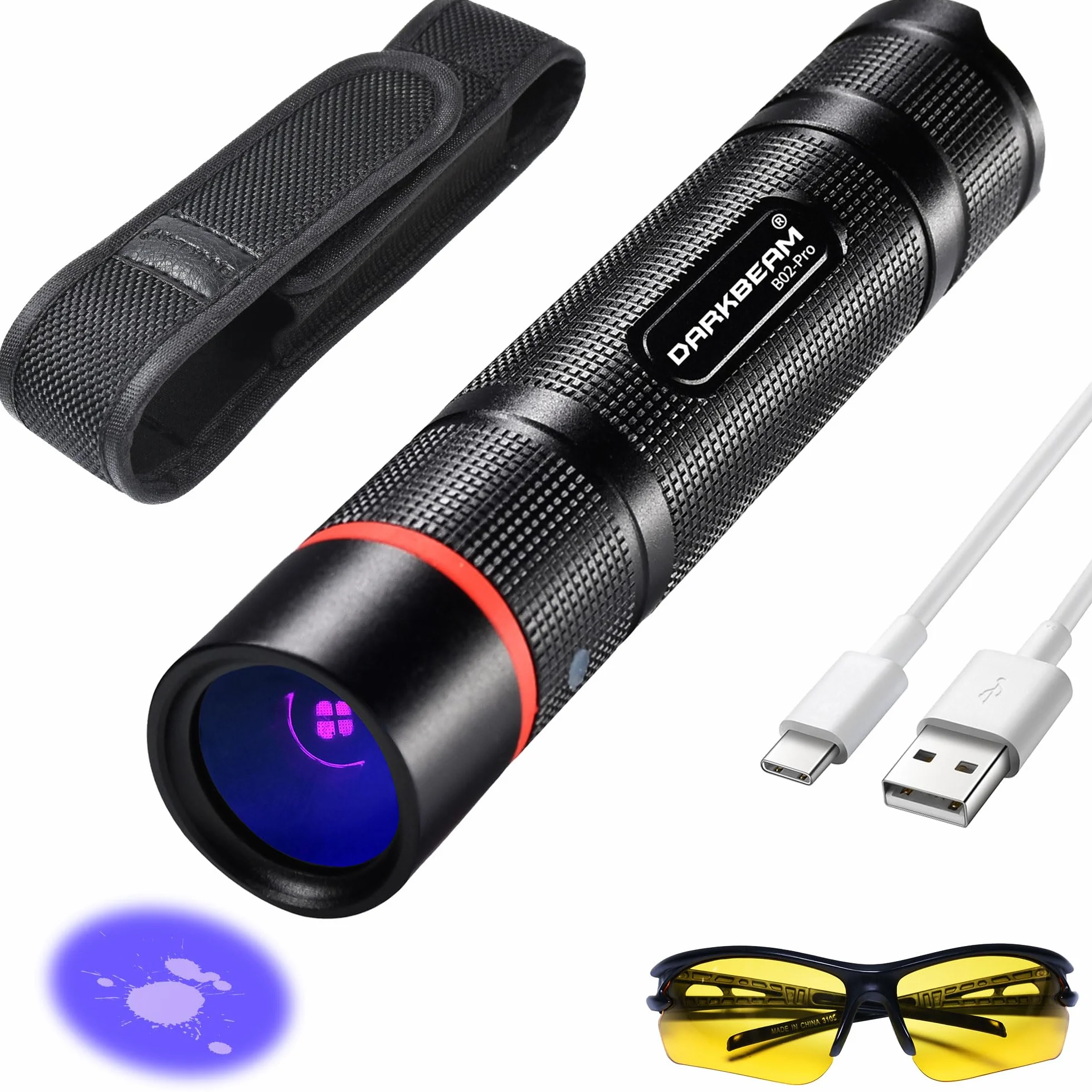 DARKBEAM Latarka UV Filtrowana 365nm Czarne Światło Lampa Wood'a, Ładowana przez USB Czarne Światło, Latarka LED Ultrafioletowa, Potężny Mini Przenośny Detektor do Moczu Zwierząt Domowych, Wykrywania