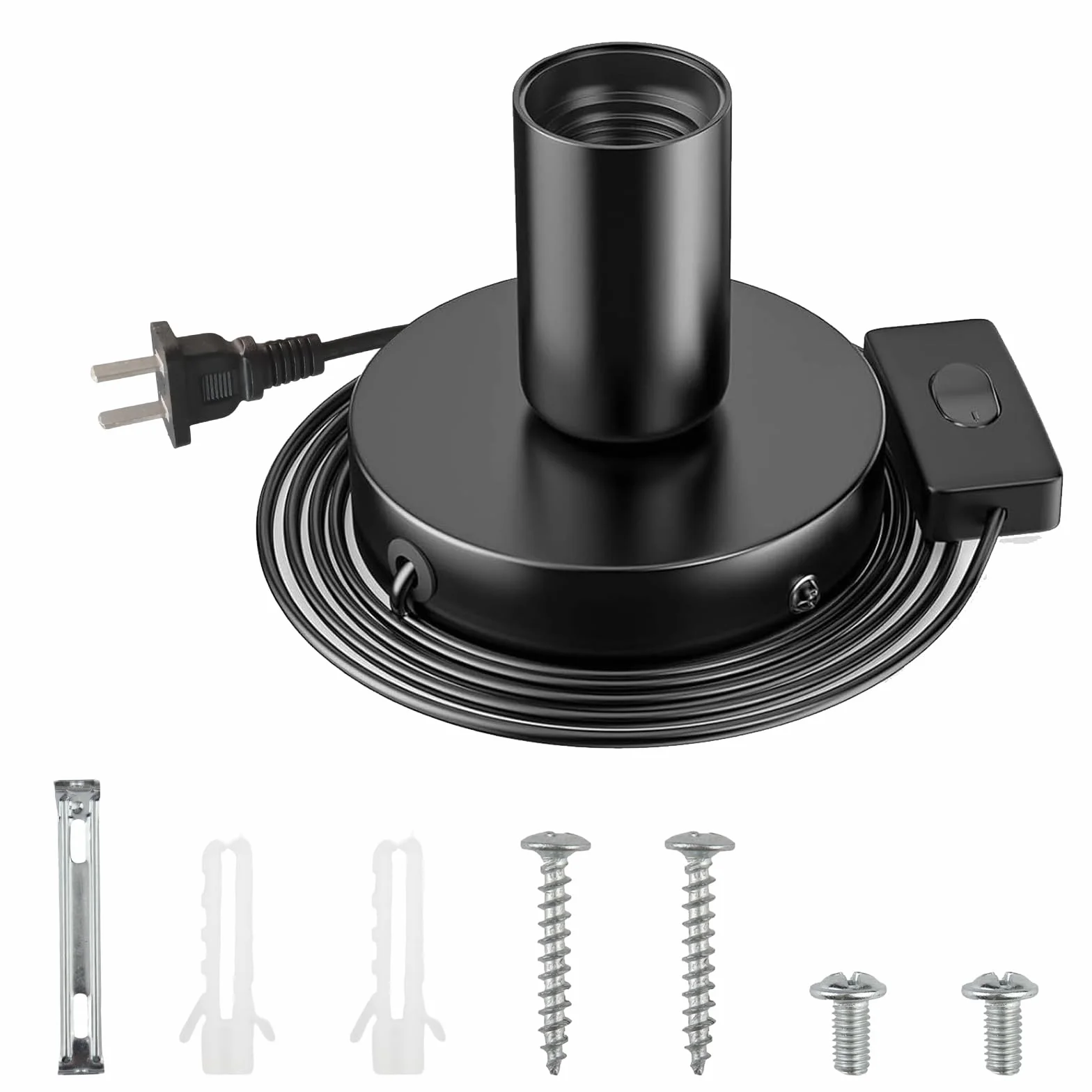 Oprawa lampy E27 z przełącznikiem, czarna, oprawa z kablem sieciowym 1,8 m, retro, oprawa E27, do baru, sypialni, salonu, biura, "zrób to sam" (bez żarówki)