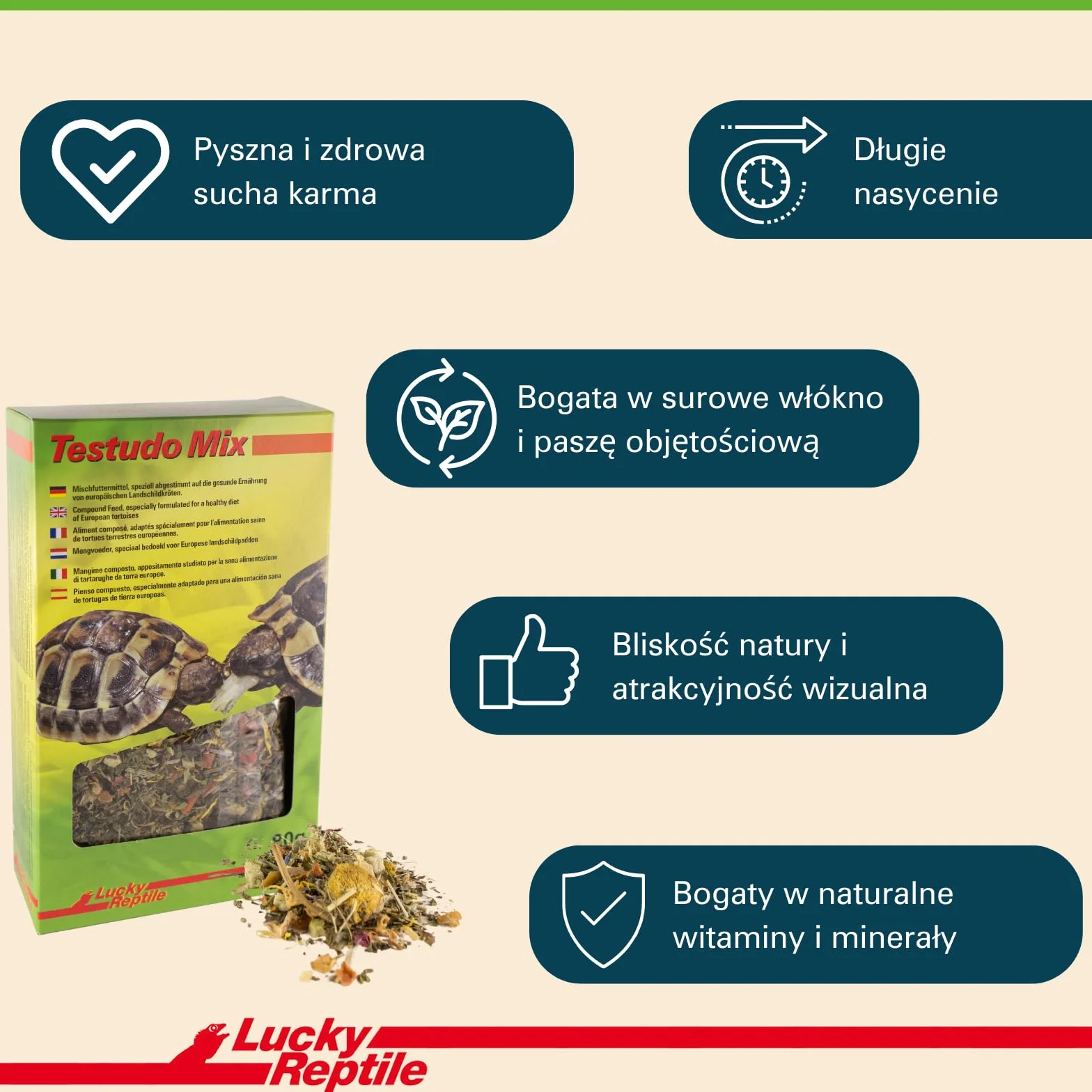 Lucky Reptile Testudo Mix 80g - Pokarm dla żółwi lądowych z suszonymi kwiatami i ziołami - Pokarm dla żółwi z dużą ilością błonnika i minerałów - Karma dla europejskich żółwi lądowych